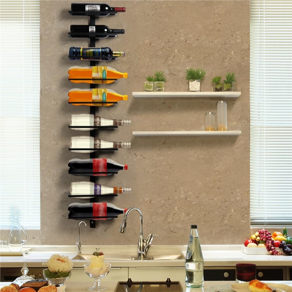 Yaheetech Porte Bouteille Mural Métalique Étagère à Vin pour 10 Bouteilles Cave Resto Maison 126cm Noir