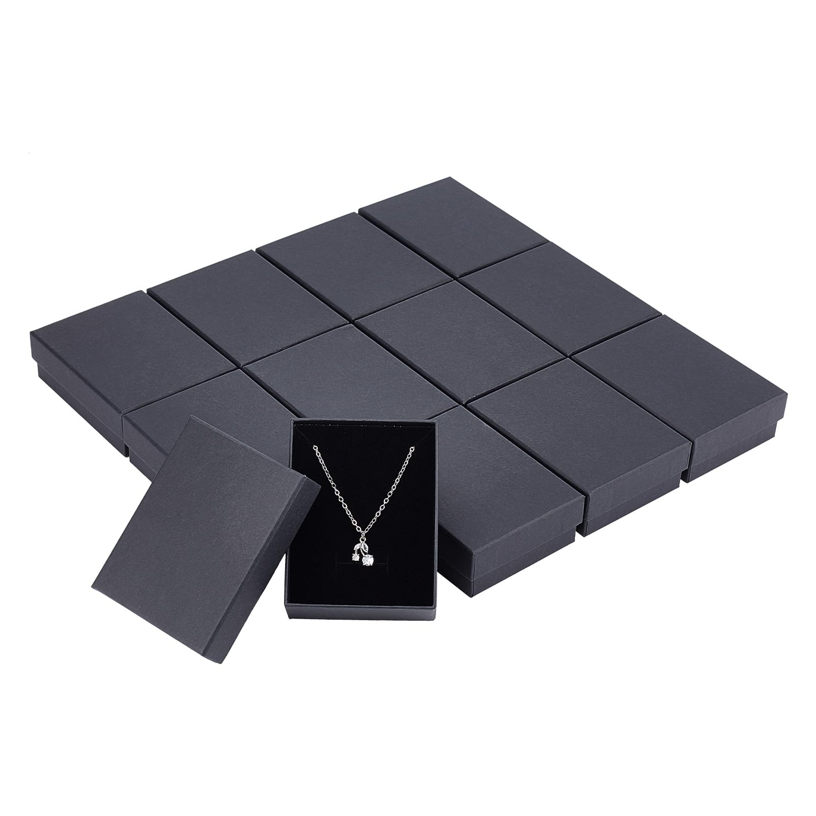 Craftdady 12pcs Black Gift Box Rectangle Cardboard Box with Sponge Jewelry Storage Boxes for Rings Bangle Bracelet Earring Necklace Display