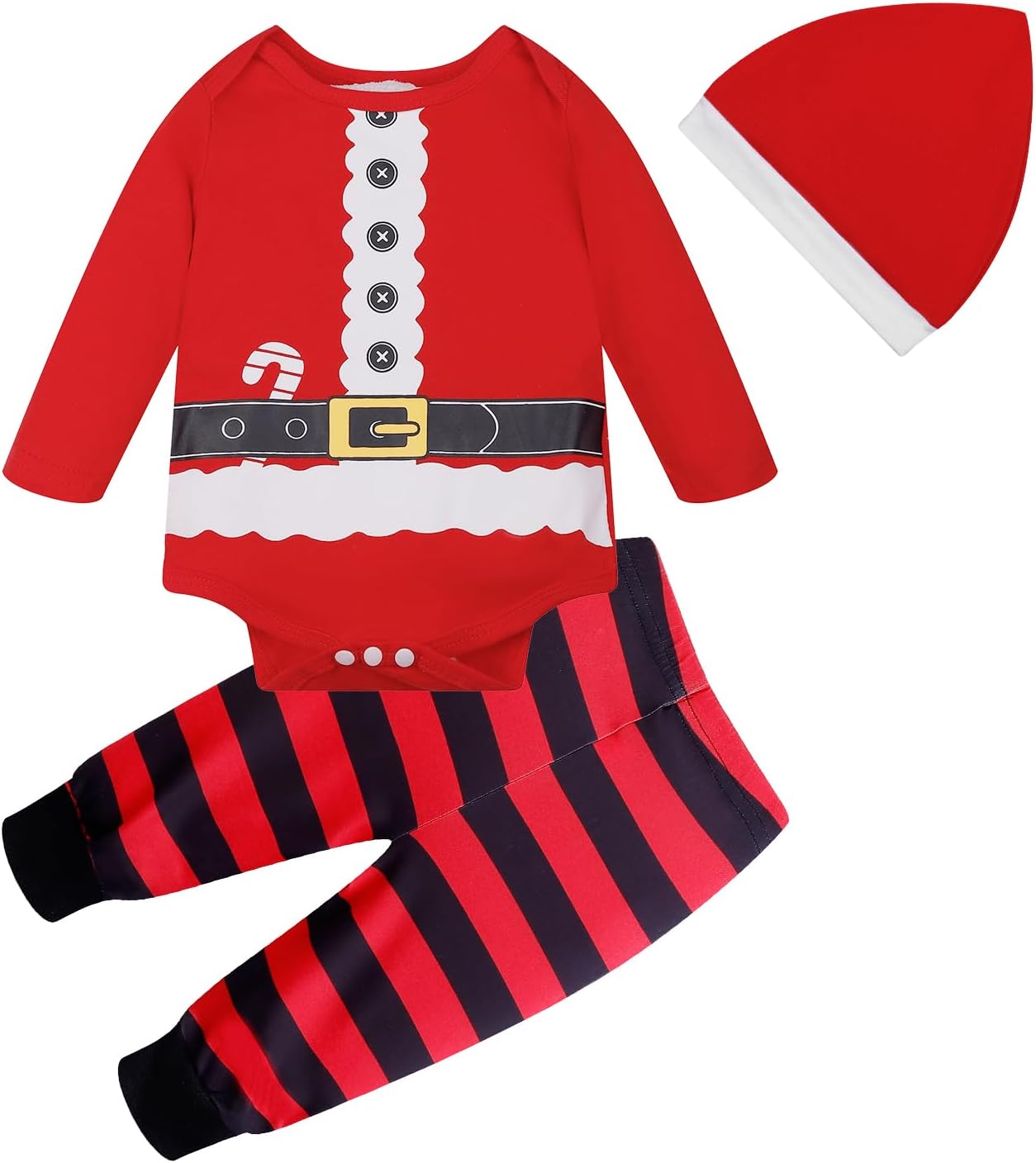 RETSUGO Newborn Baby 1st Christmas Outfit Elf Snowman Christmas Tree Romper 3pcs Set for Baby 0-24months