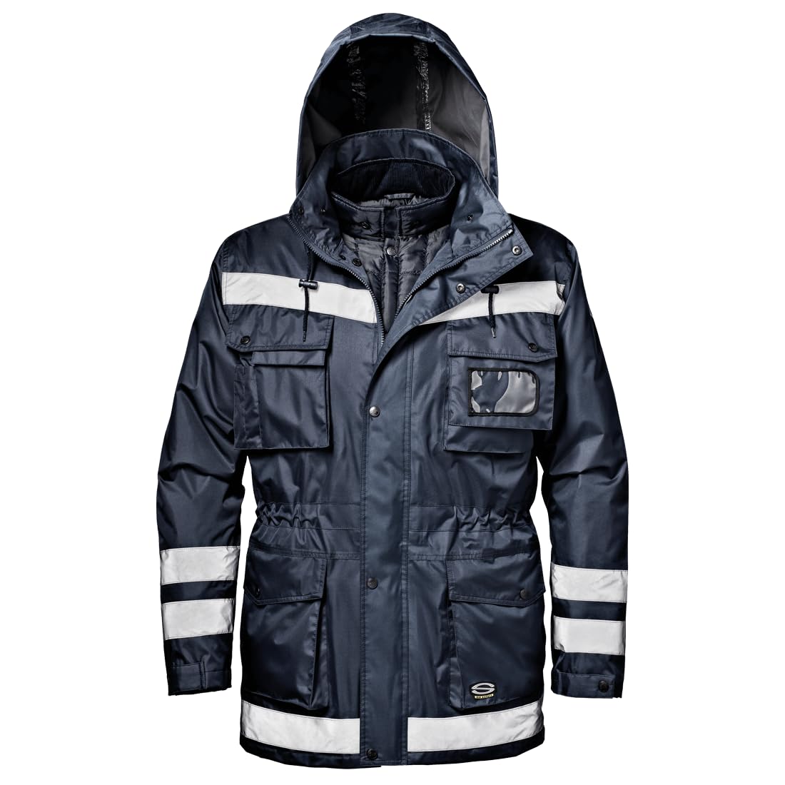Sir Safety System Police Giacca da Lavoro Uomo Antipioggia Antivento, 100% Poliestere 190 g/m², 7 Tasche, 4 in 1, UNI EN 343:2019 3:1, XS-4XL, Blu