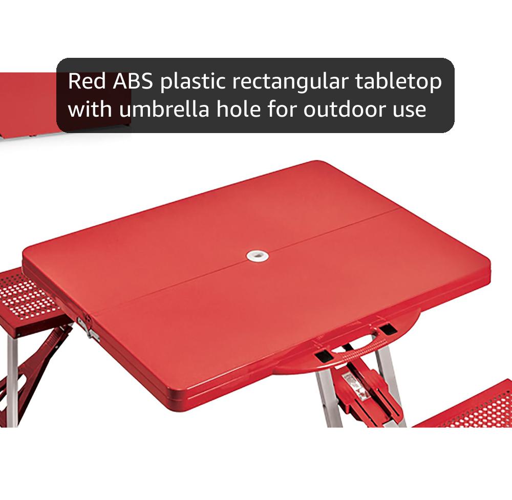 Picnic TIME Portable Folding Picnic Table with Seats for 4, Collapsible Aluminum Table with Benches & Umbrella Hole, Lightweight Foldable Table for Camping, Travel, Backyard, Tailgating