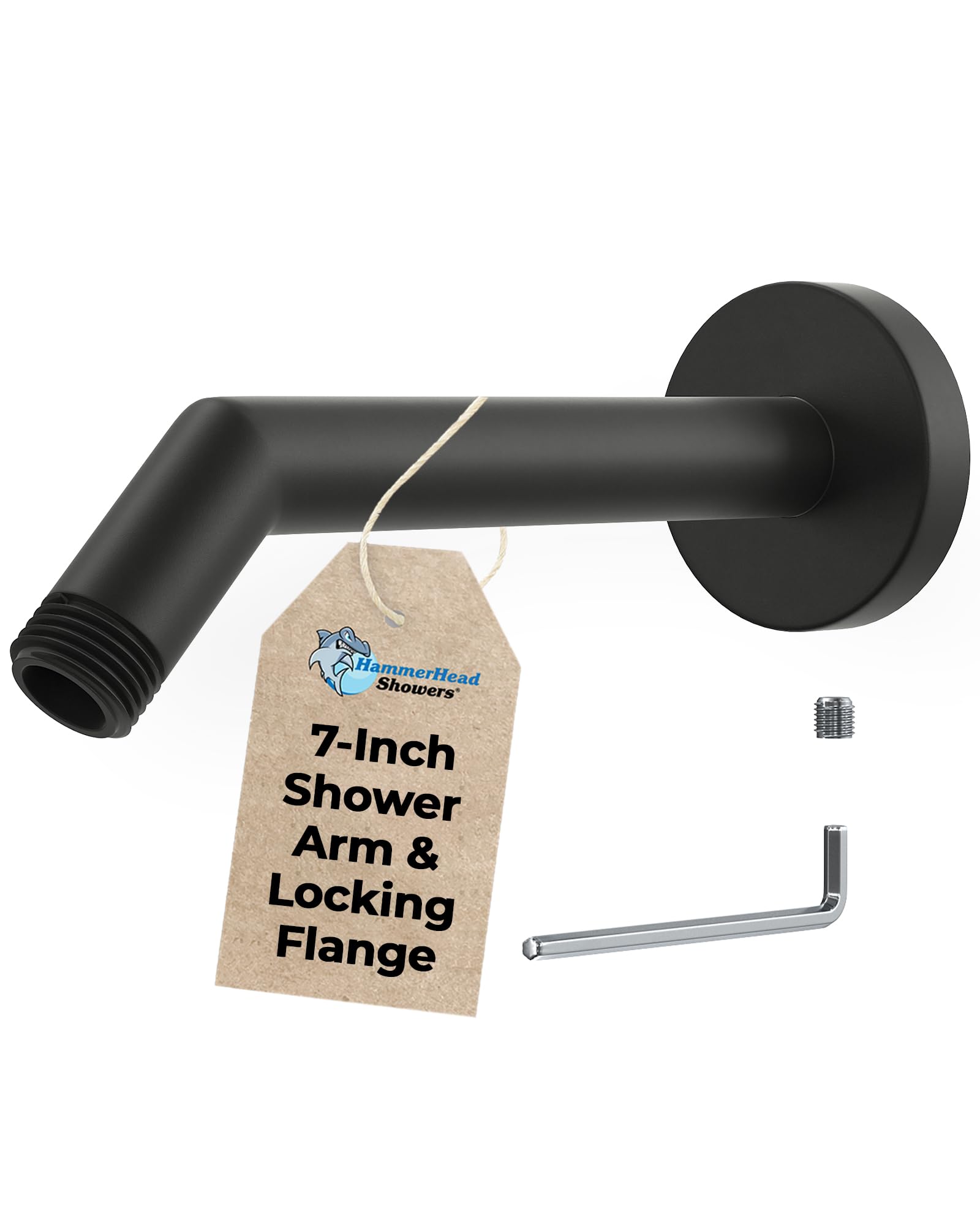 HammerHead Showers® Solid Metal 7 Inch Shower Arm and Flange with Set Screw, Matte Black | Wall Elbow Pipe and Cover Plate | Universal Replacement Part for Showerheads