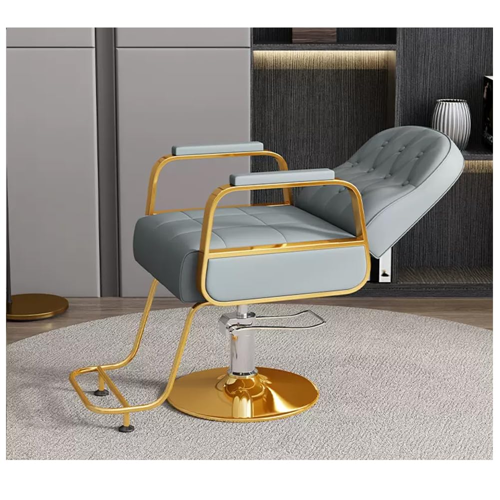 OZBMA Salon Barber Chair, Professional Classic Hydraulic Reclining Hairdressing Chair with Adjustable Height, 360° Swivel Haircut Styling Chair,Gray,A (Blue B)
