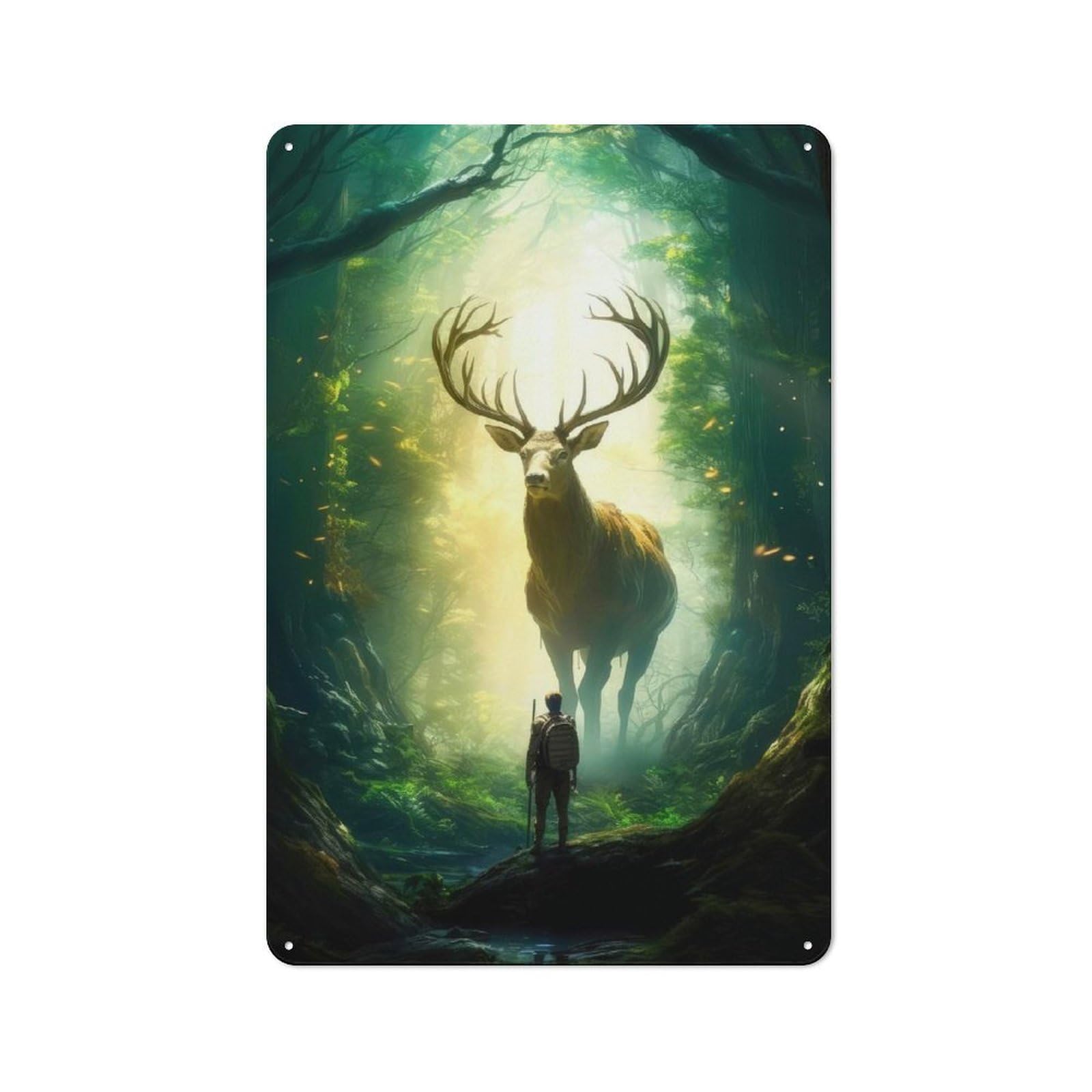 Junmoney Stag In A Enchanted Forest Vintage Metal Wall Decor 30X20cm, Garage Metal Sign For Workshop, Basement, Shed Or Games Room