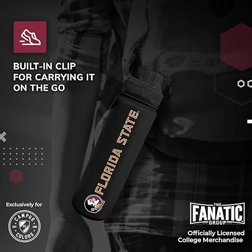 Vista 462 de Campus Colors Botella de agua de acero inoxidable de la NCAA, tapa giratoria, 24 onzas, clip de transporte, mantiene tus bebidas calientes o frías