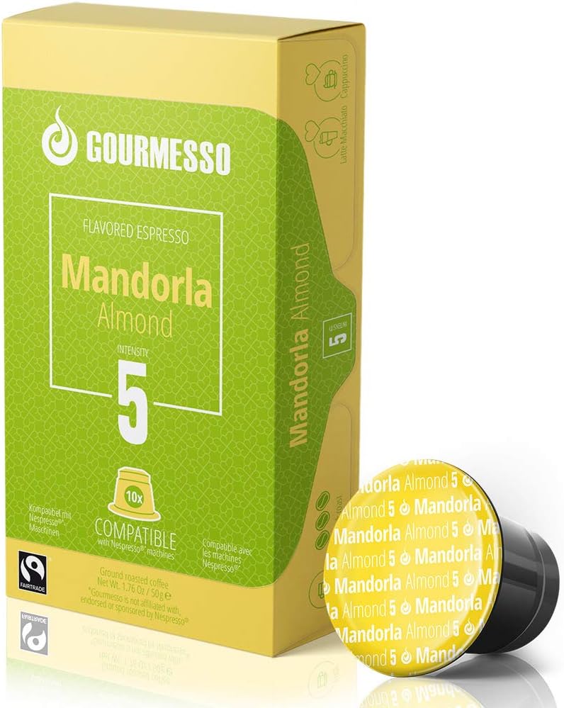 Gourmesso Soffio Mandorla (Almond) - 30 Espresso Capsules Comptaible with Nespresso Machines 100% Fairtrade Coffee