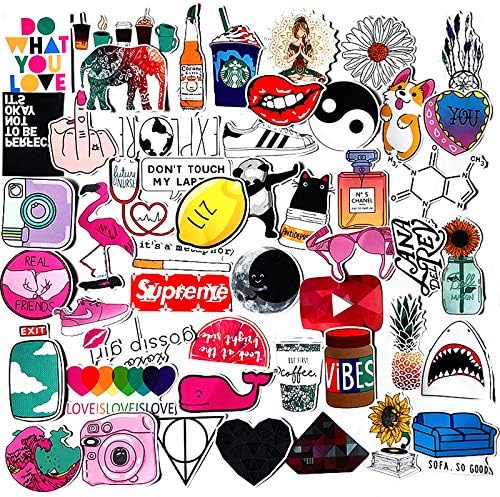 Water Bottle Stickers for Teen, 50Pcs Aesthetic Vinyl Sticker Packs, Waterproof Cute Stickers for Laptop Skateboard Guitar Travel Case (Not Repeating)