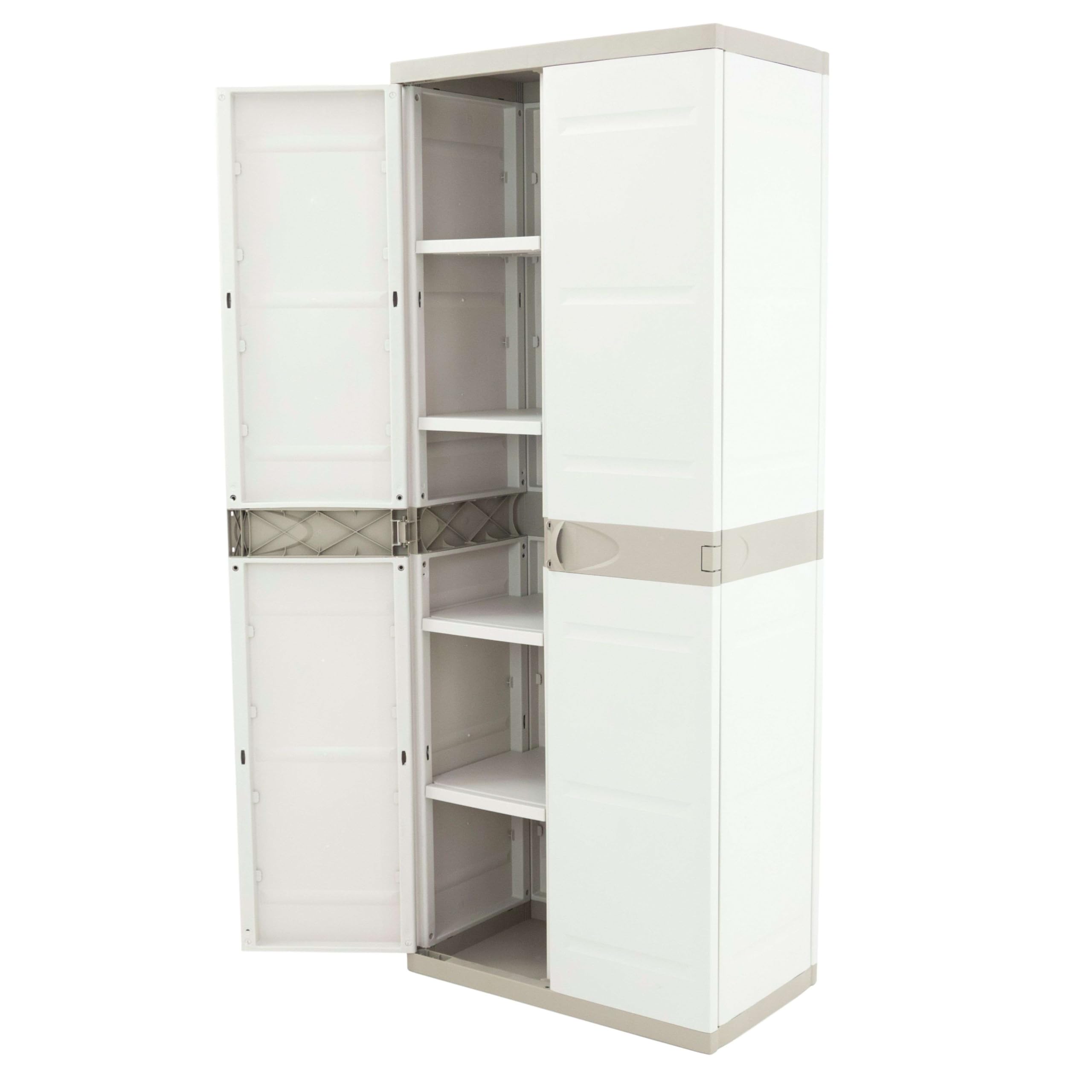 Miroytengo Armario Escobero de Jardín Titanium, Armario Resina 2 Puertas 4 Estantes Regulables Beige 70x176x41 cm