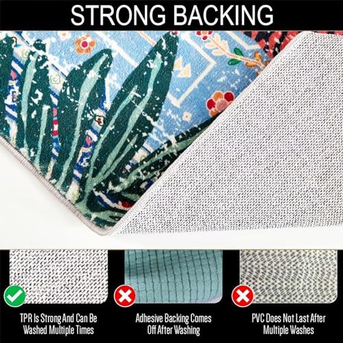 Aldopein B-2X3-BLUE TIGER PERSIAN Tropical Jungle Rugs, 2X3 Faux Wool Botanical Boho Throw Rugs For Bathroom Kitchen Small Indoor Entryway Rug Modern Vintage Distressed Hippie Indian Accent Floor Mat Non-Slip Washable thumb #5