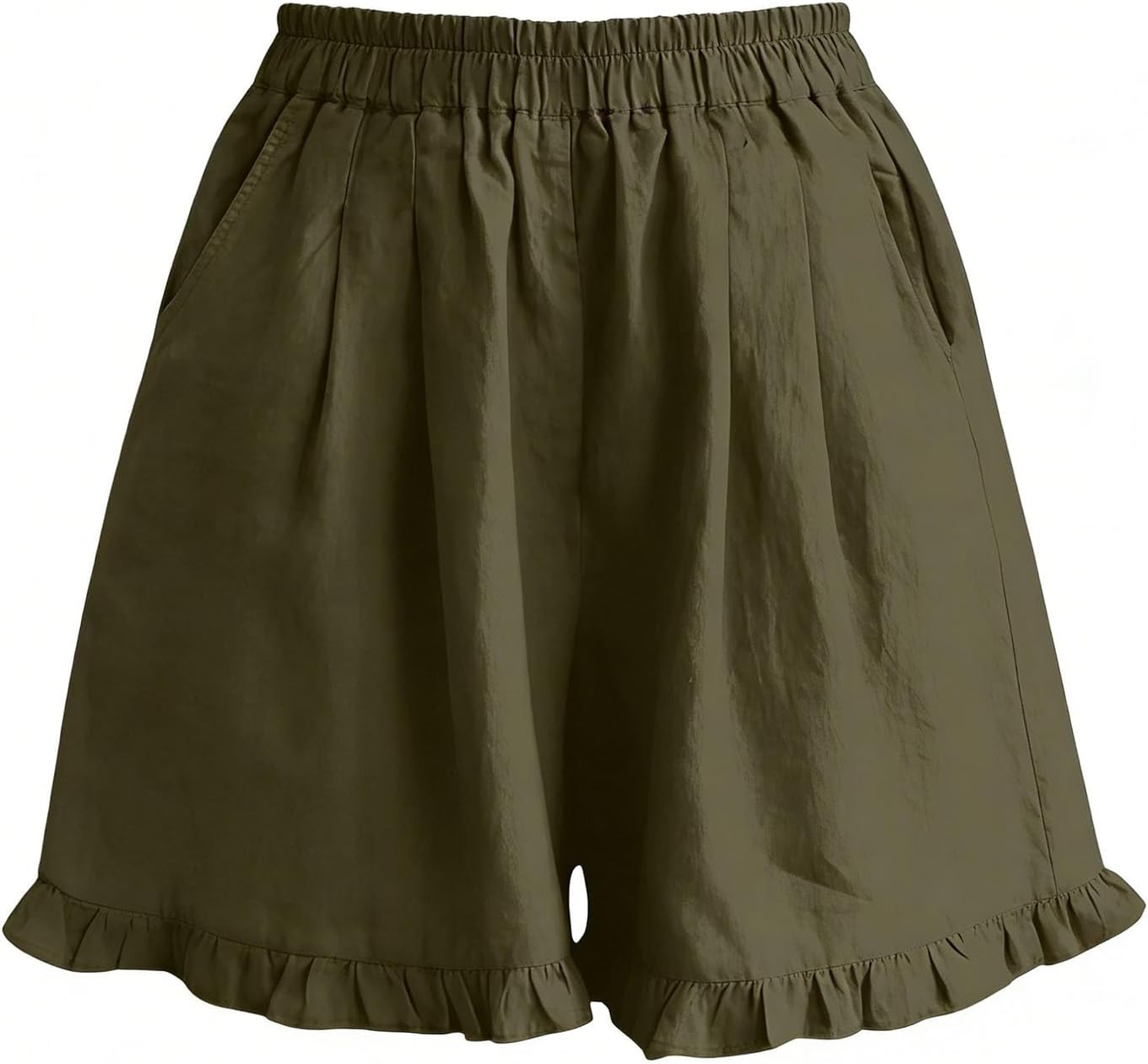 Cotton Linen Shorts for Women High Waisted Wide Leg Ruffle Summer Casual Beach Vacation Bermuda Shorts with Pockets