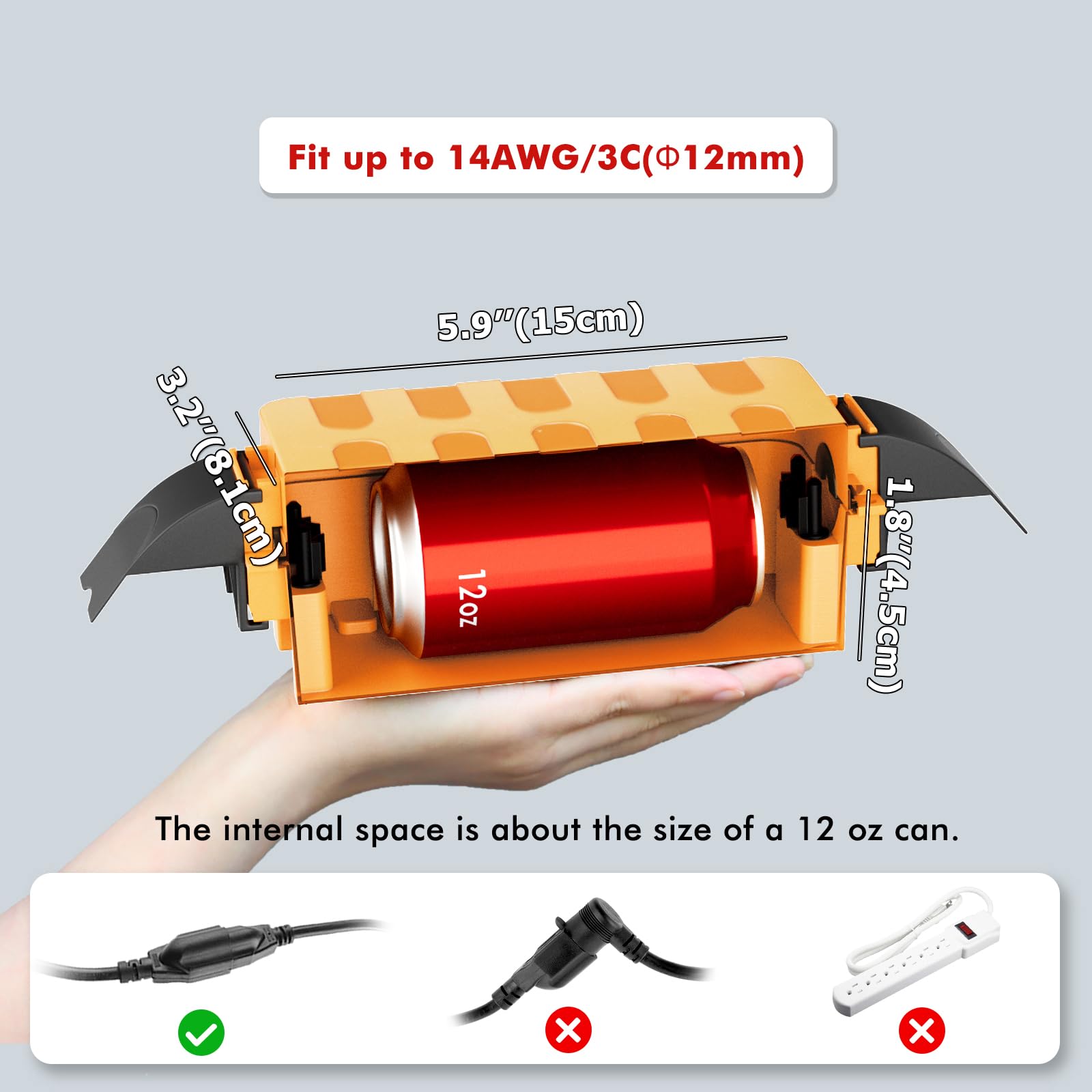 Flemoon Confezione da 2 scatole elettriche impermeabili con coperture staccabili, copertura per cavo di prolunga impermeabile IP55 per spina, uscita, Halloween, Natale, vacanze, luci stringa arancione