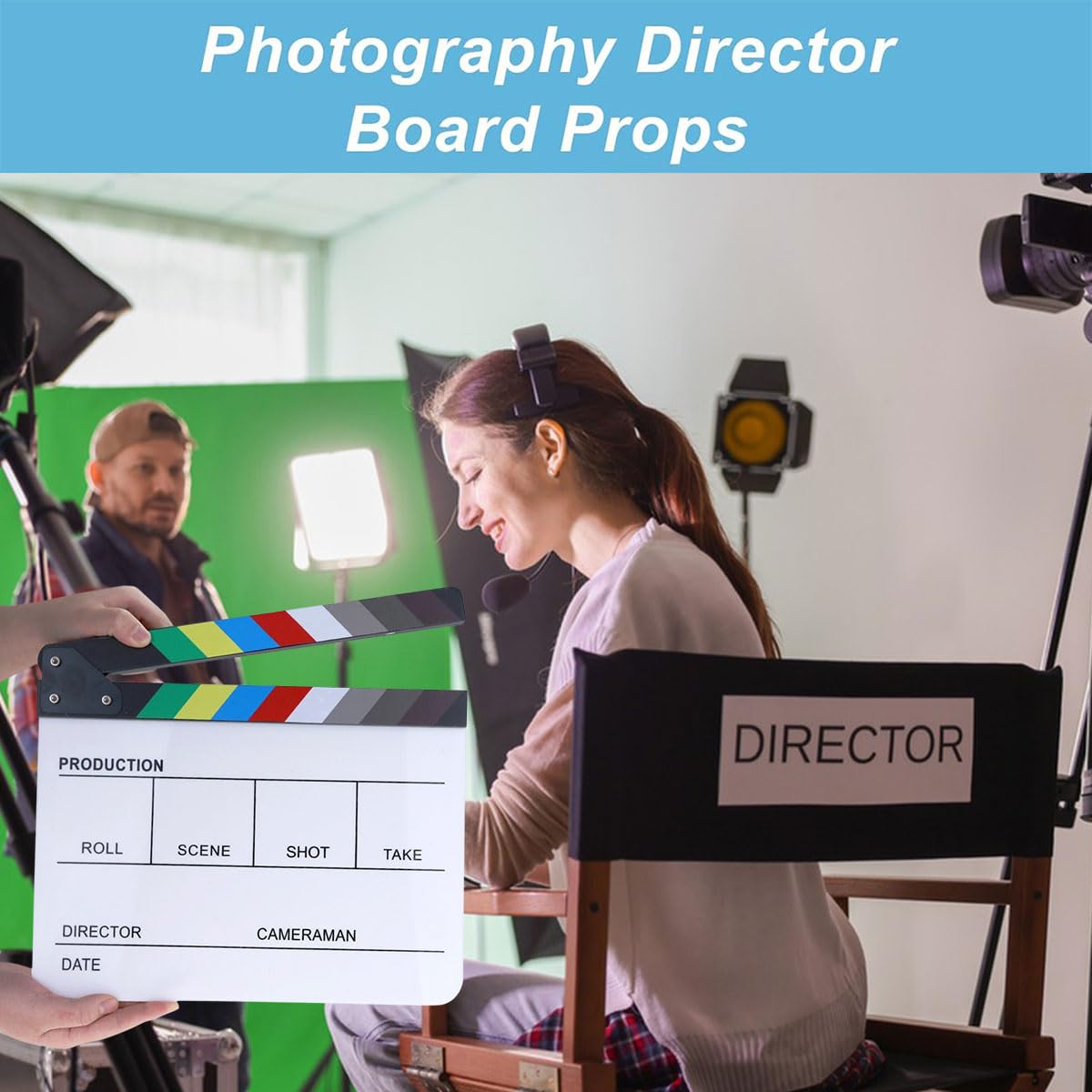 Clap de Cinéma 30 x 25cm,Acrylique Film Clapper,avec effaceur magnétique,2 stylos,Clap Cinéma pour Tournage Film,Tournage Vidéo,Blanc