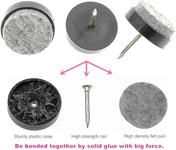 ALIMITOPIA 40pcs Furniture Felt Pad Heavy Duty Nail-on Chiar Slider Glide Pad Floor Protector for Wooden Furniture Chair Tables Leg Feet(18mm or 0.7;Black)