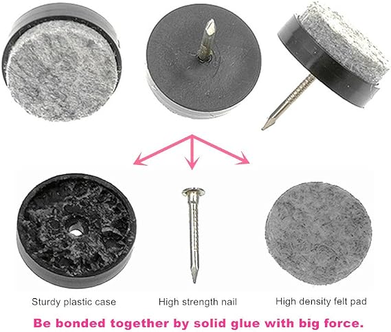 ALIMITOPIA 40pcs Furniture Felt Pad Heavy Duty Nail-on Chiar Slider Glide Pad Floor Protector for Wooden Furniture Chair Tables Leg Feet(18mm or 0.7;Black)