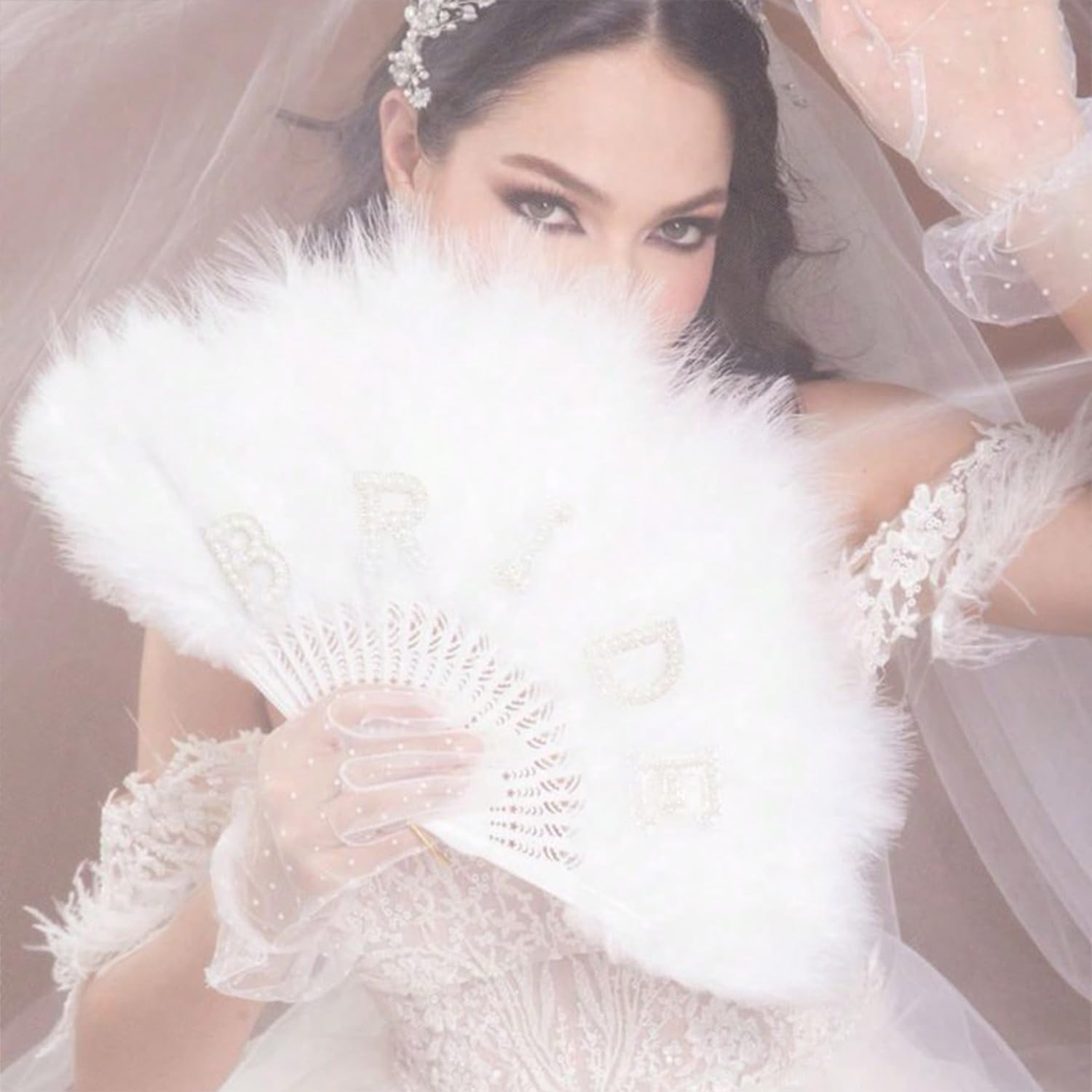 TRIXES BRIDE Ventaglio di piume portatile - Regalo per la sposa, addio al nubilato - Regalo per addio al nubilato