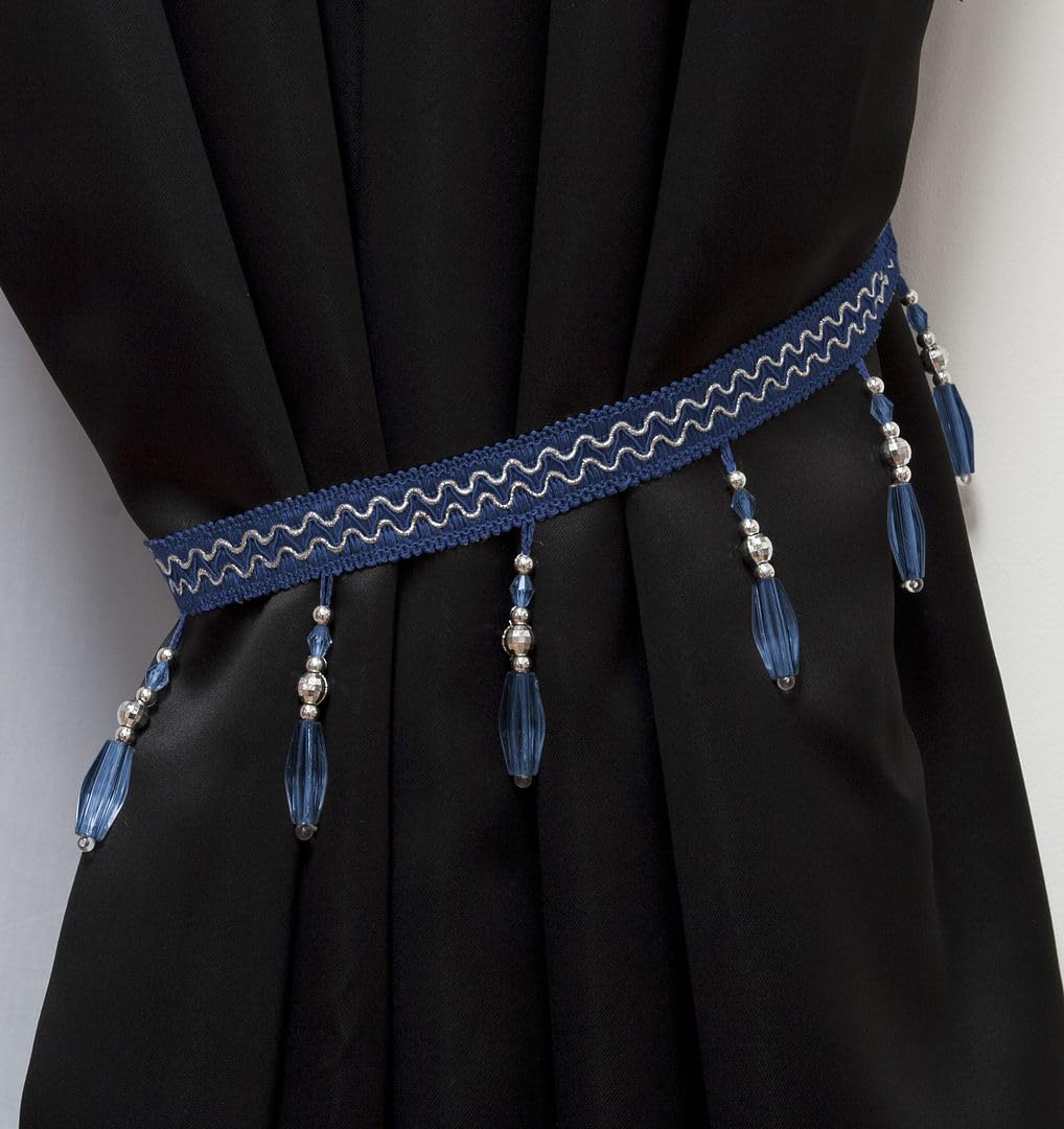 John Aird PAIR (x2) Crystal Beaded Curtain Tie Back (Navy) — image 1
