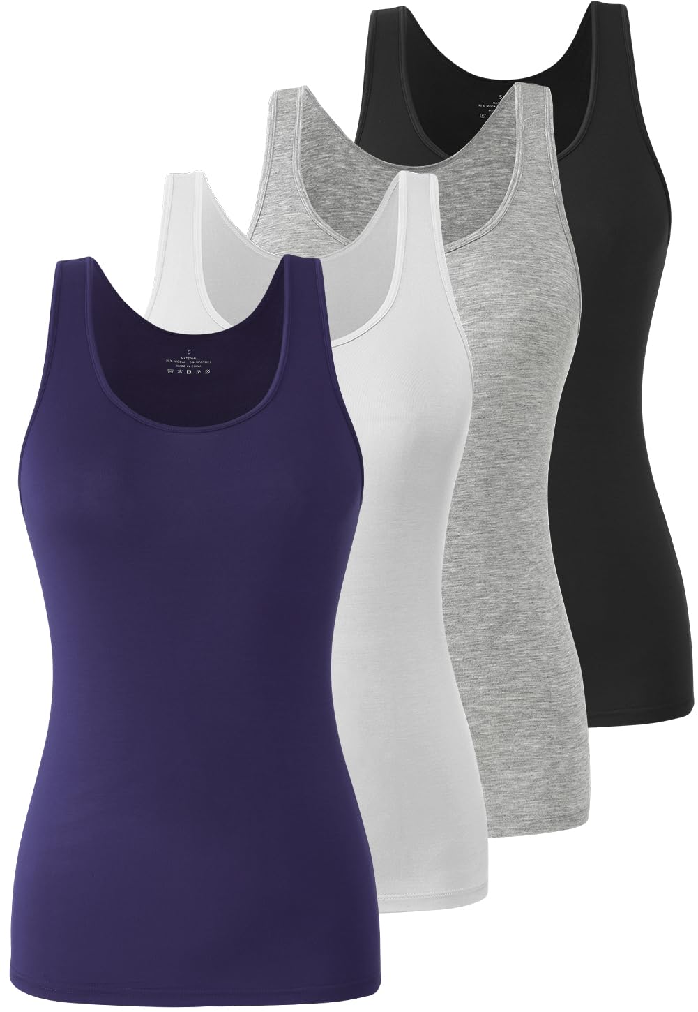 Air Curvey 4 Pcs Tank Tops for Woman Sleeveless Basic Undershirt Layering Tanks