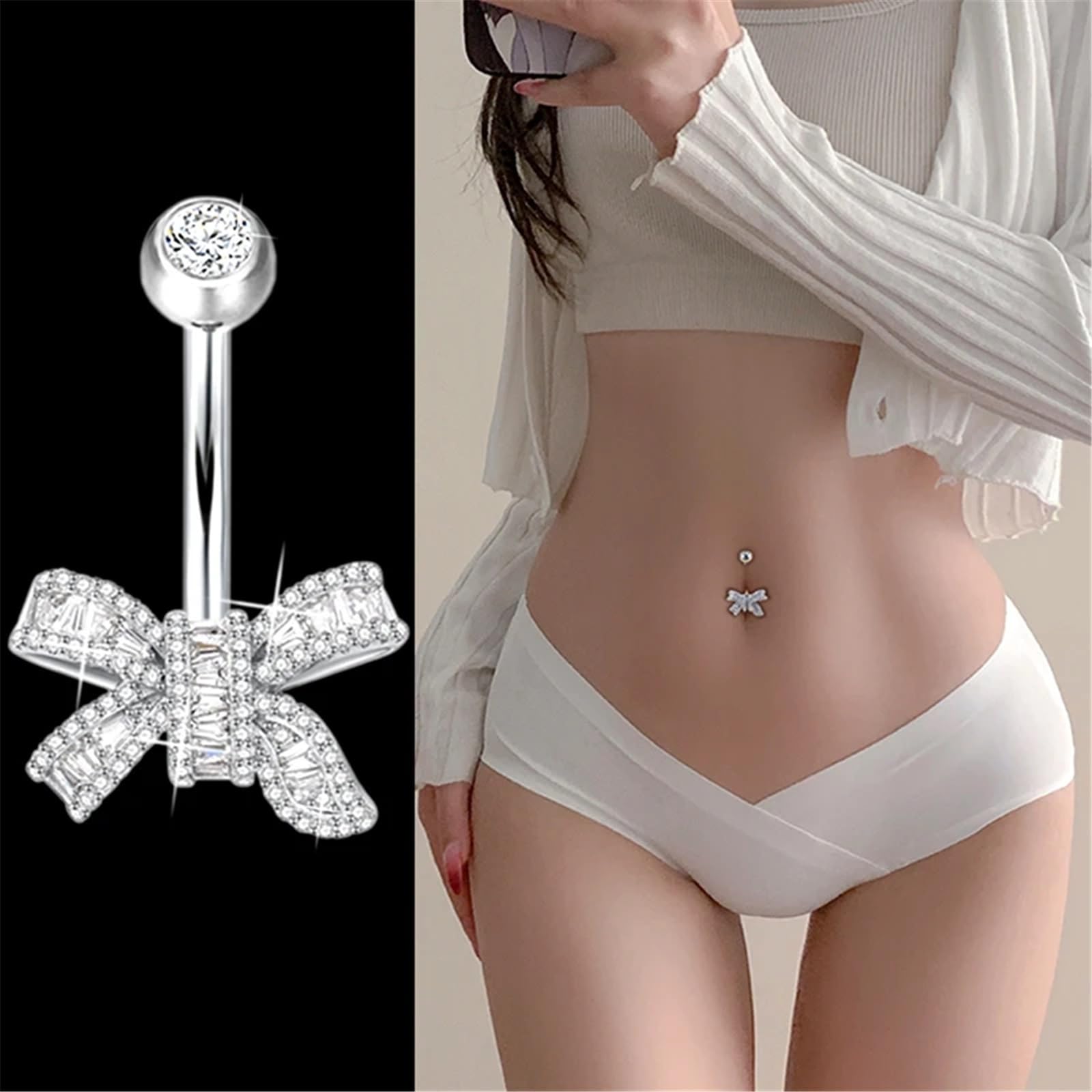 925 Sterling Silber Bowknot Bauchnabel Piercing Frauen Schmuck Bauchnabel Ring Sexy Dünne Stange