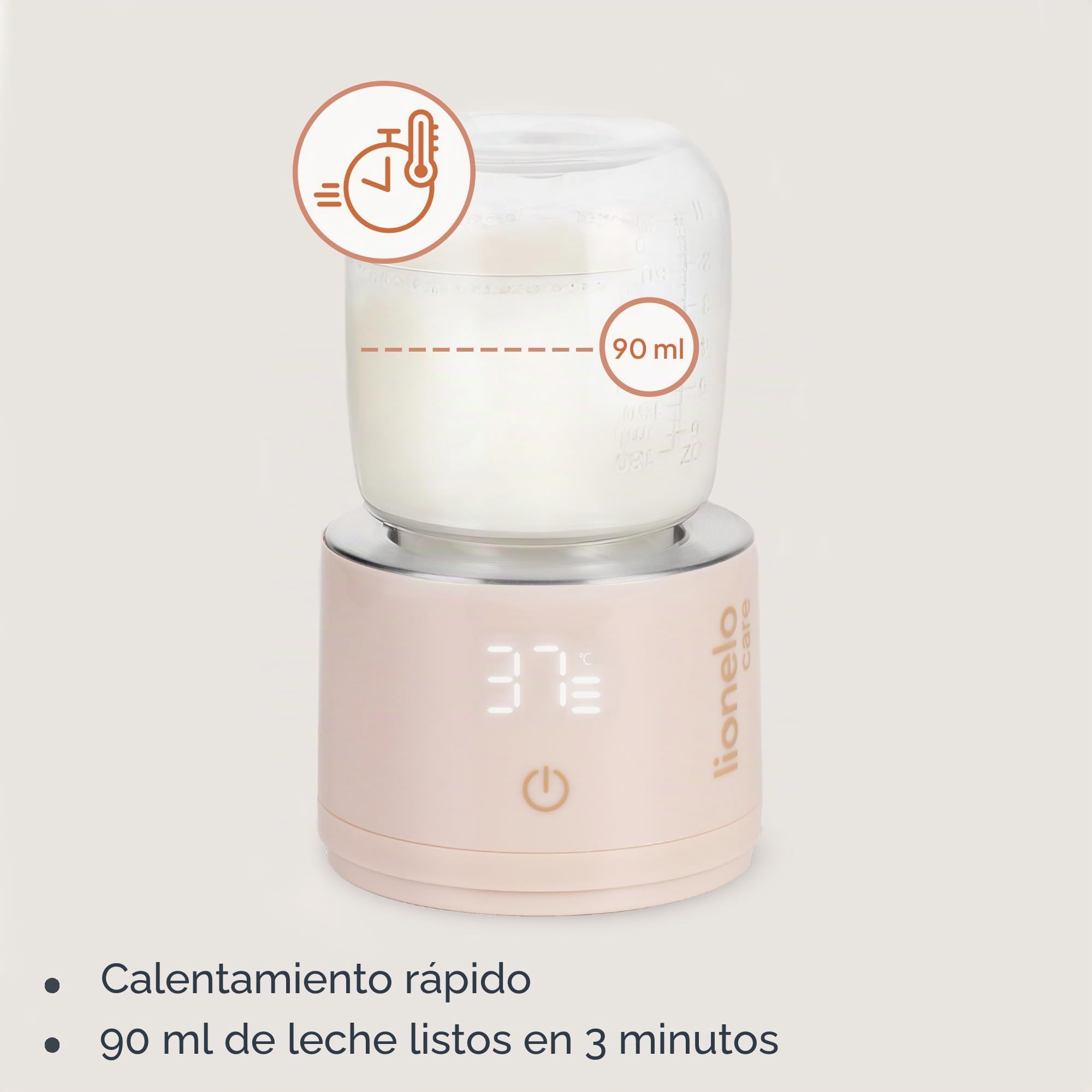 Lionelo Thermup Swift Calentador de Biberones Portátil Inalámbrico, Batería Recargable 5000 mAh USB-C, Calienta Leche Infantil 37-50 °C, Mantiene 6 h, 5 Adaptadores, Sensor sin Líquido