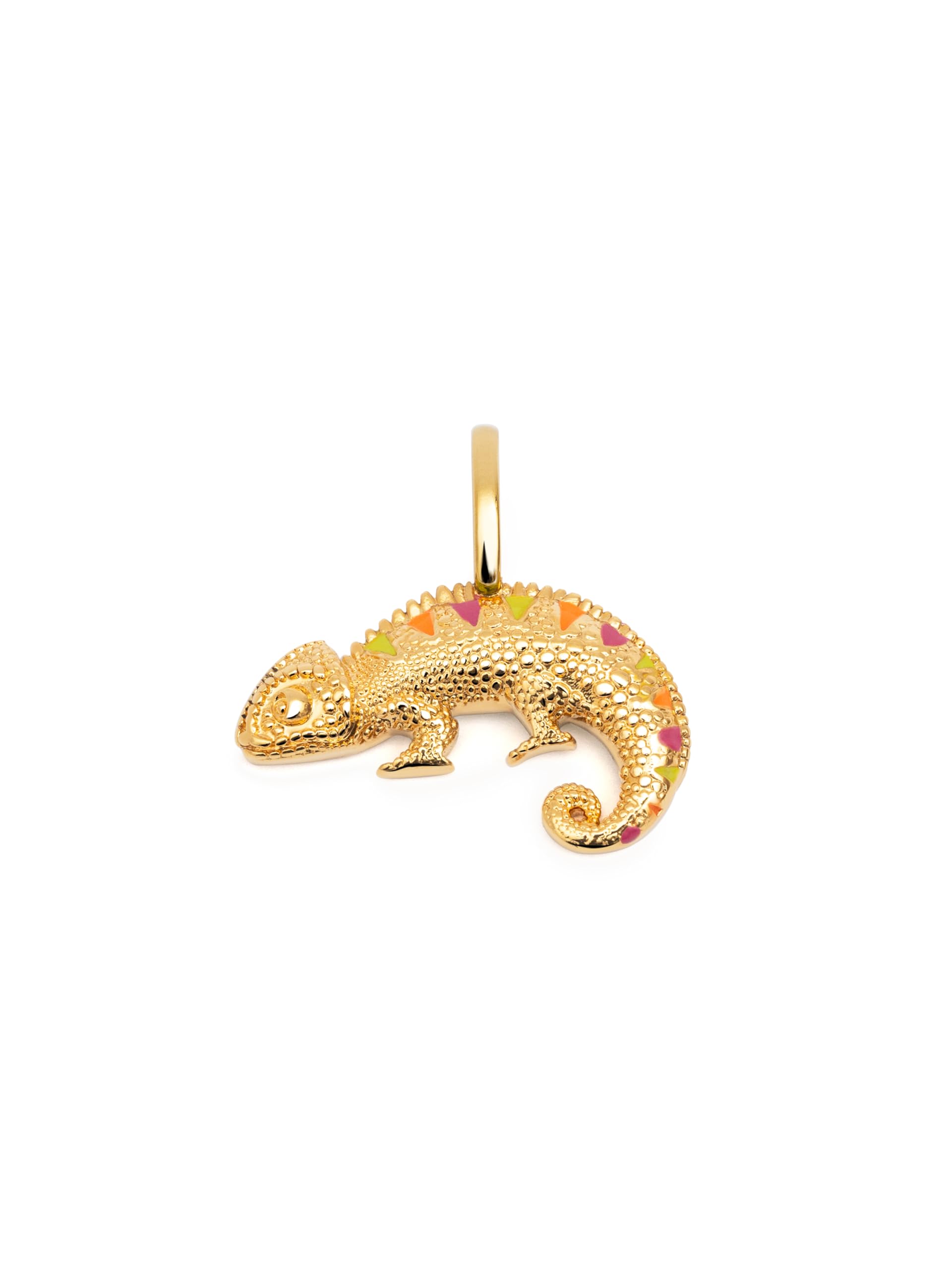 SINGULARU - Charm Camaleonte Enamel Lime. Ottone con Finitura Placcata Oro 18kt. Ciondolo Reversibile con Smalto Colorato e Zirconi. Gioielli da Donna