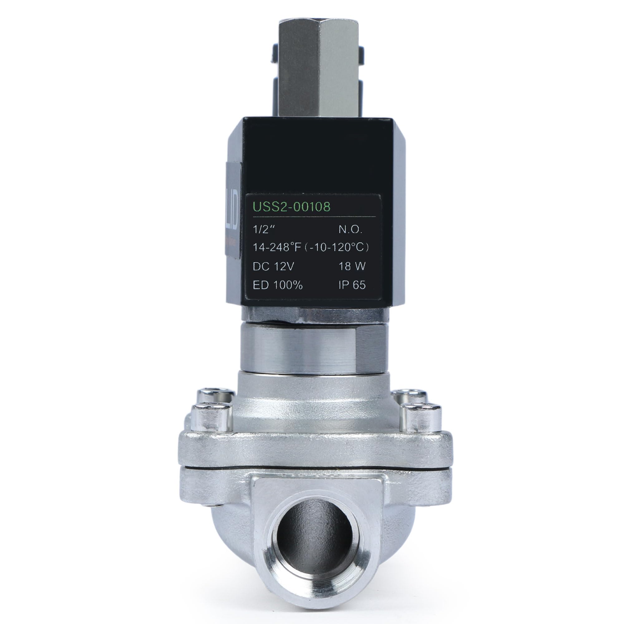 U.S. Solid 1/2" Magnetventil – Edelstahl, DC 12V, NC, Viton-Dichtung, Niederdruck-Start, Für Medien Bis 150°C