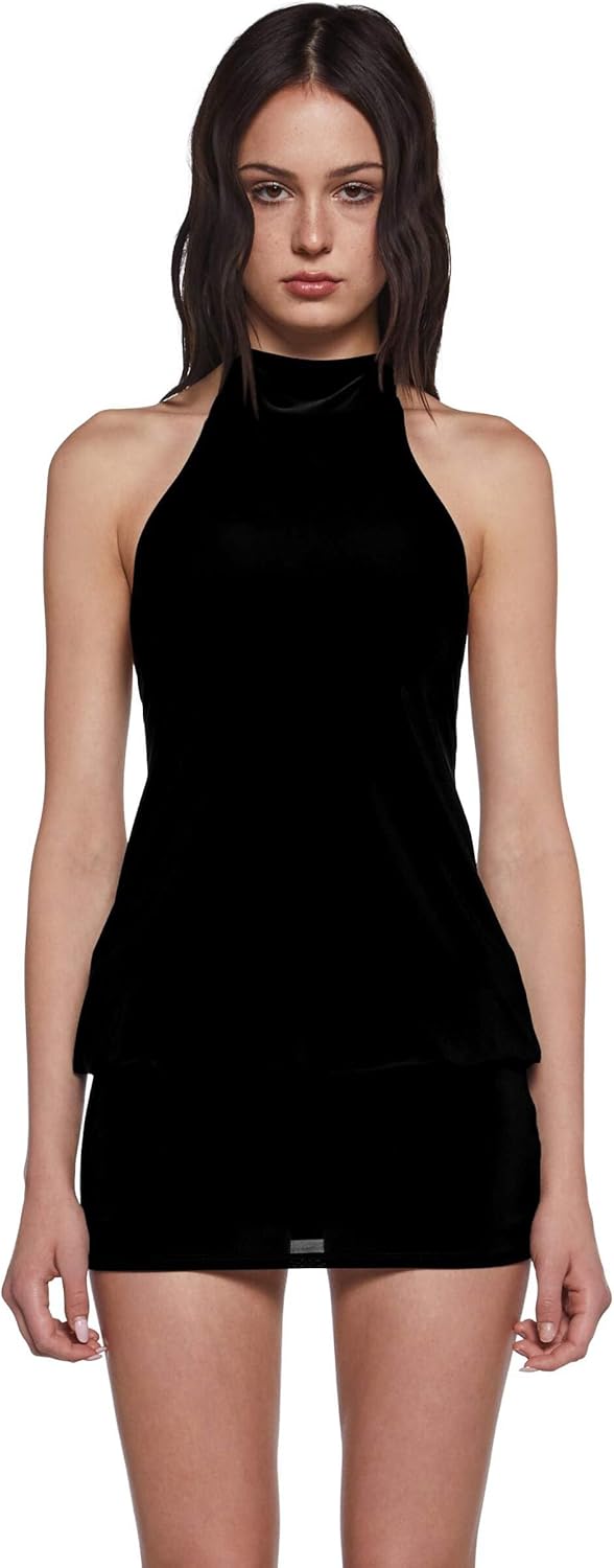 Dolls Kill Club Moves Halter Dress by Current Mood – Women’s Sheer Mesh Mini Dress with Adjustable Back Ties