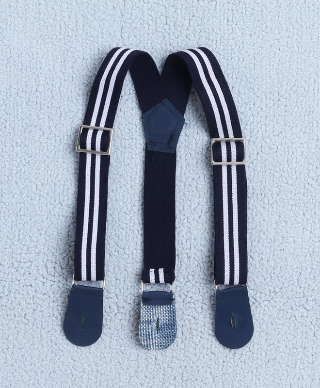 Image of BUMZEE Boys Regular Fit Half Sleeves Collar Neck Cotton Bodysuit & Short Set With Applique Bow Suspender & Cap