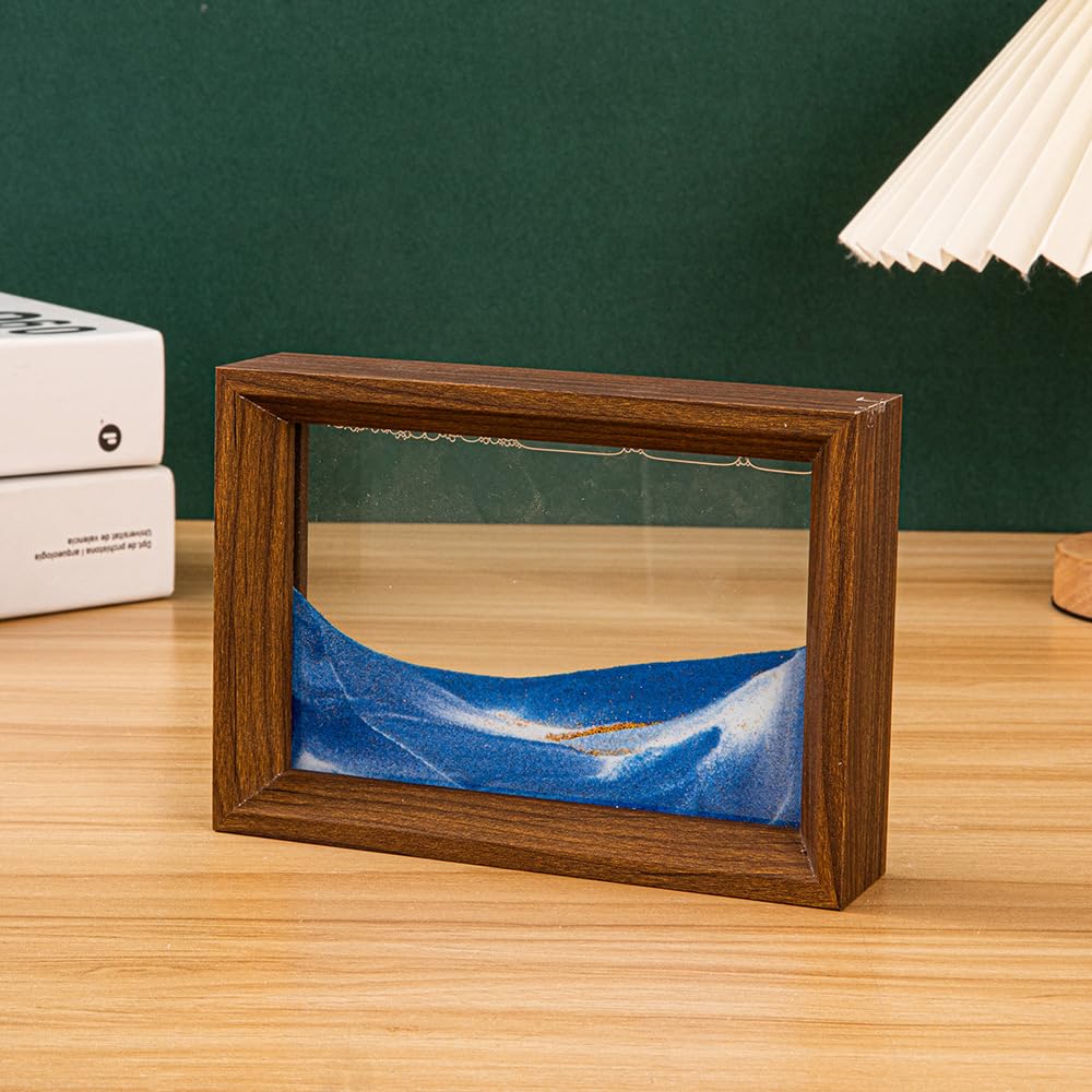 Tableau De Sable 3D Rotatif Bleu Marin - Décoration Bureau, Sablier Artistique - Relaxant Pour Adultes Et Enfants