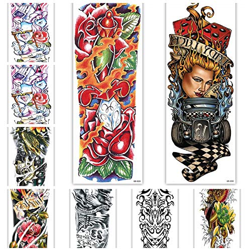 12Sheets Temporary Sleeve Tattoos-Large Full Arm Temporary Tattoos Fake Body Art Arm Tattoo Black Tattoo Body Stickers for Kids Adults (QB-026~036)