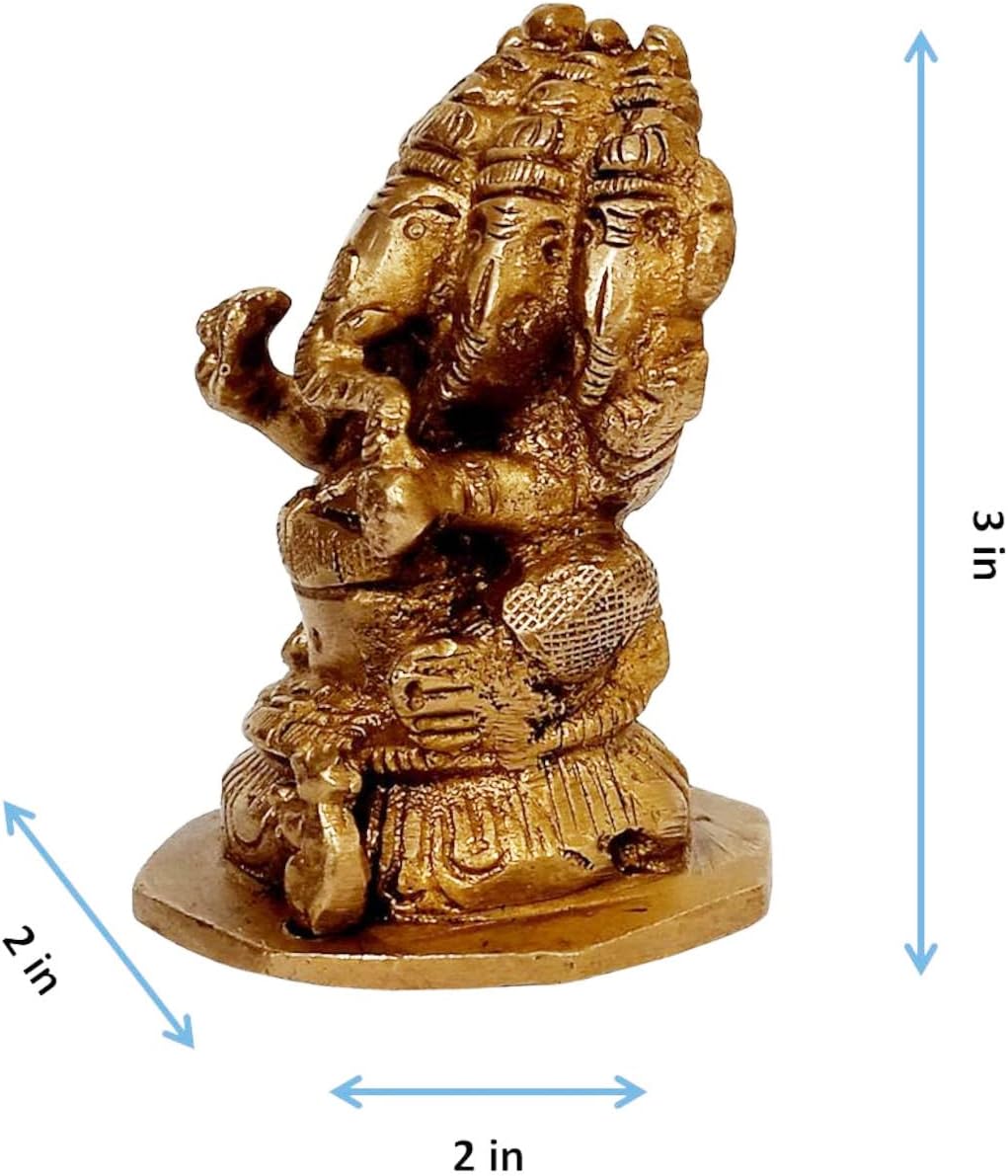 Purpledip Brass Idol Panchmukhi Ganesha: Ganapathi Statue for Home Temple (10696B)