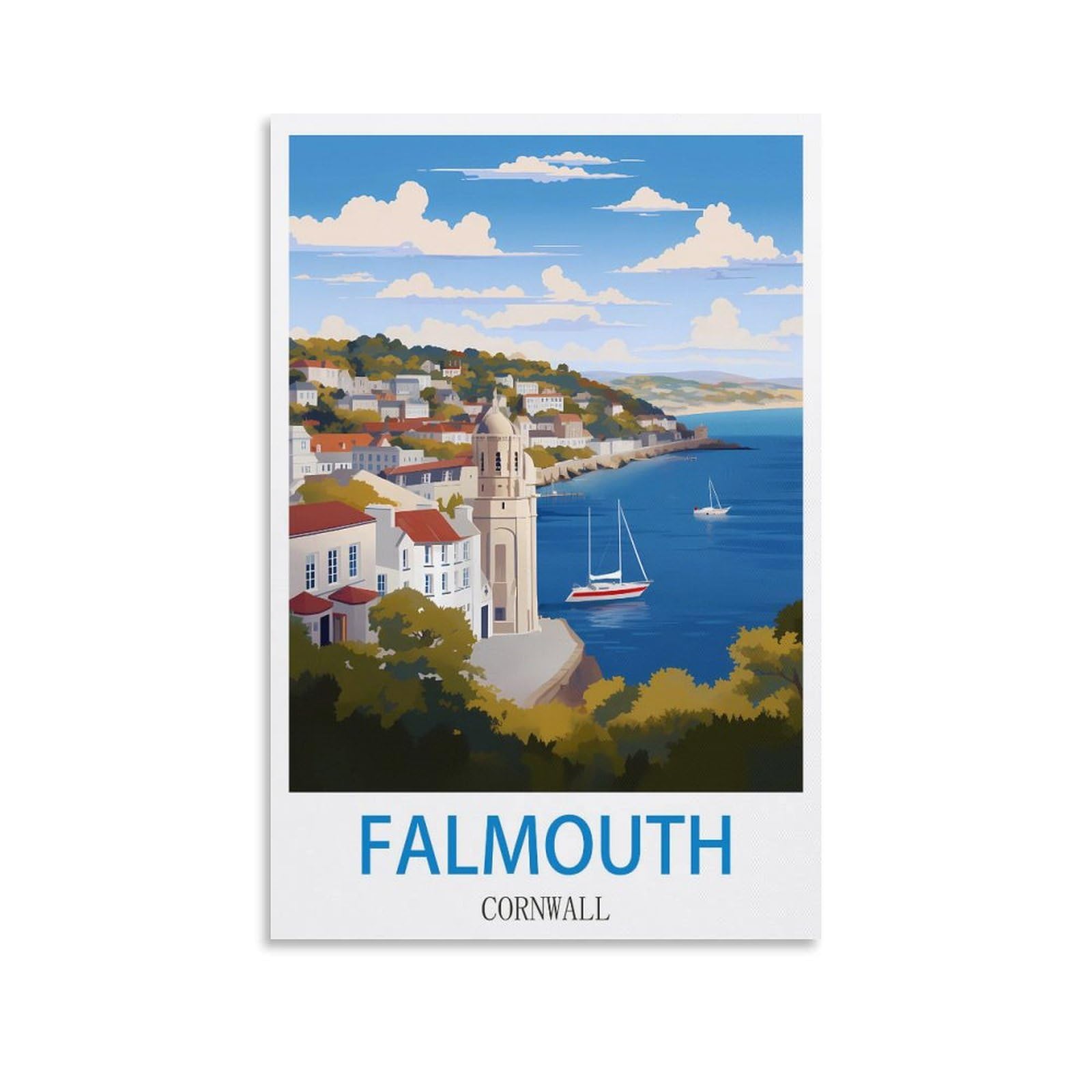 Zhilijing Unframe-Style Falmouth Cornwall Vintage Travel Posters 12X18inch(30X45cm) Decorative Painting Canvas Wall Posters And Art Picture Print Modern Family Bedroom Decor Posters