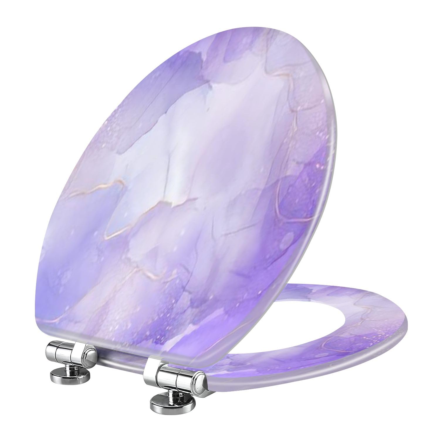 Tazyyzuu Multi10 Violet Lavender Marble Toilet Seat Slow Close Quick-Release Hinges Easy Clean 18.5X14.5 Inches(Multi10)