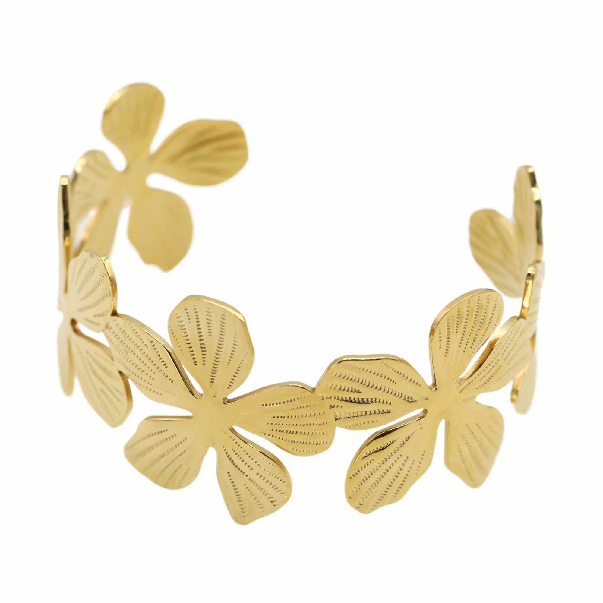 GOLDENCAT Cherry Blossom Adjustable Bracelet with Flower Design, Bracelet for Events, Titanium Steel, 18k Gold Plated, Stainless Steel