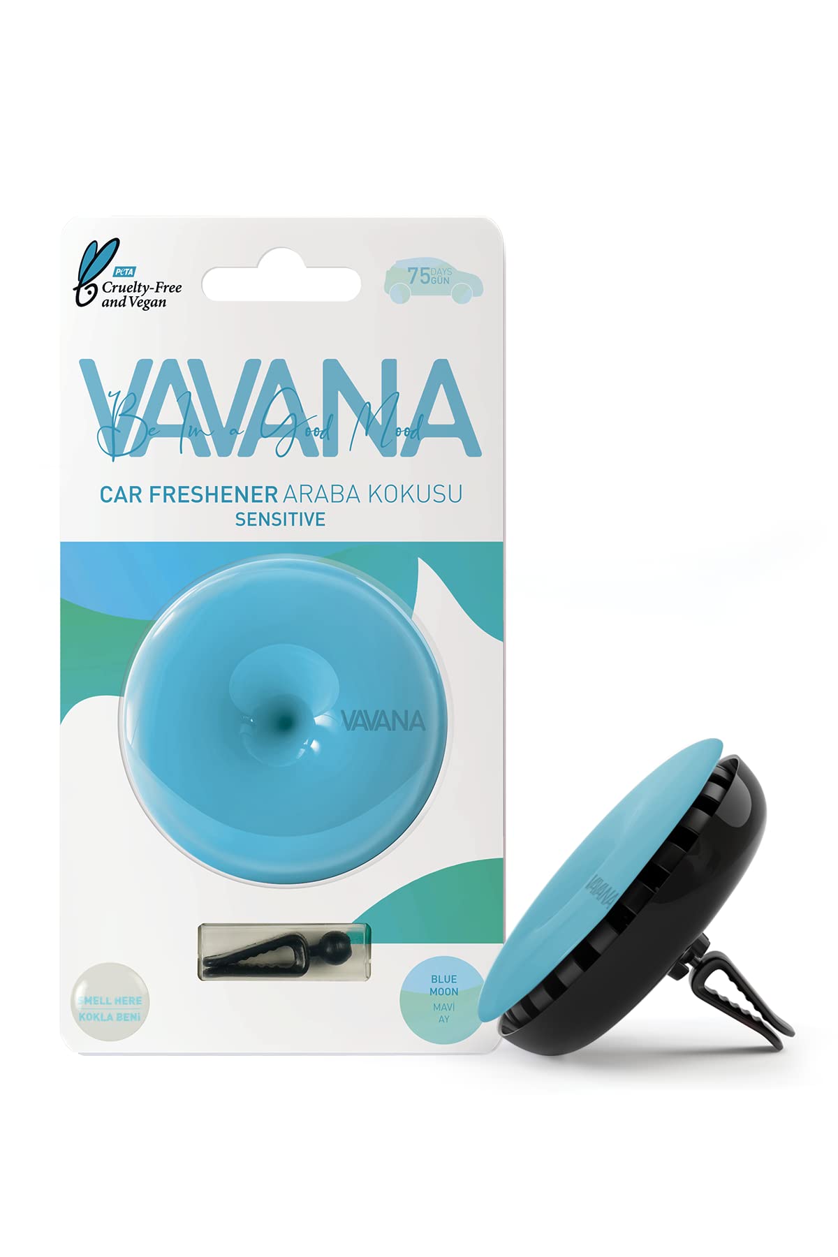 Vent Car Air Freshener-NEW Blister Packaging-Essential Oils-Car Fragrance with Easy-to-Boost Your Mood & Eliminate Unpleasant Odors by Vavana Be in a Good Mood (Sensitive-Moon Blue)