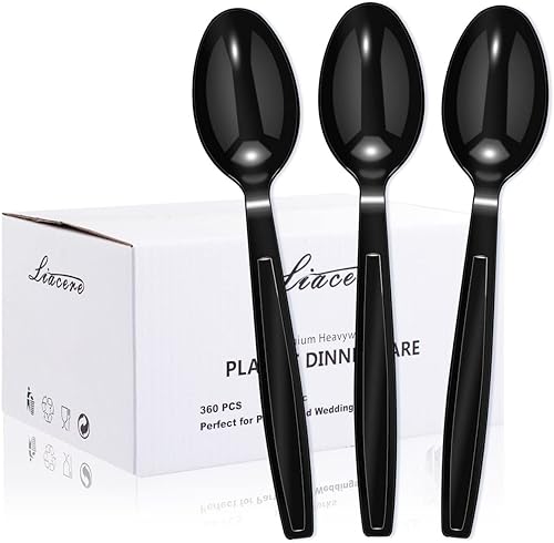 Liacere 360 tenedores de plástico negro tenedores desechables pesados tenedores de plástico resistentes de 67 pulgadas cubiertos de plástico negro