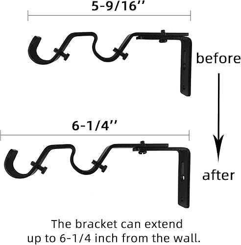 Miniatura 5 de Soporte de barra de cortina doble resistente, 3 soportes ajustables para barras de 34 y 58 pulgadas (negro)