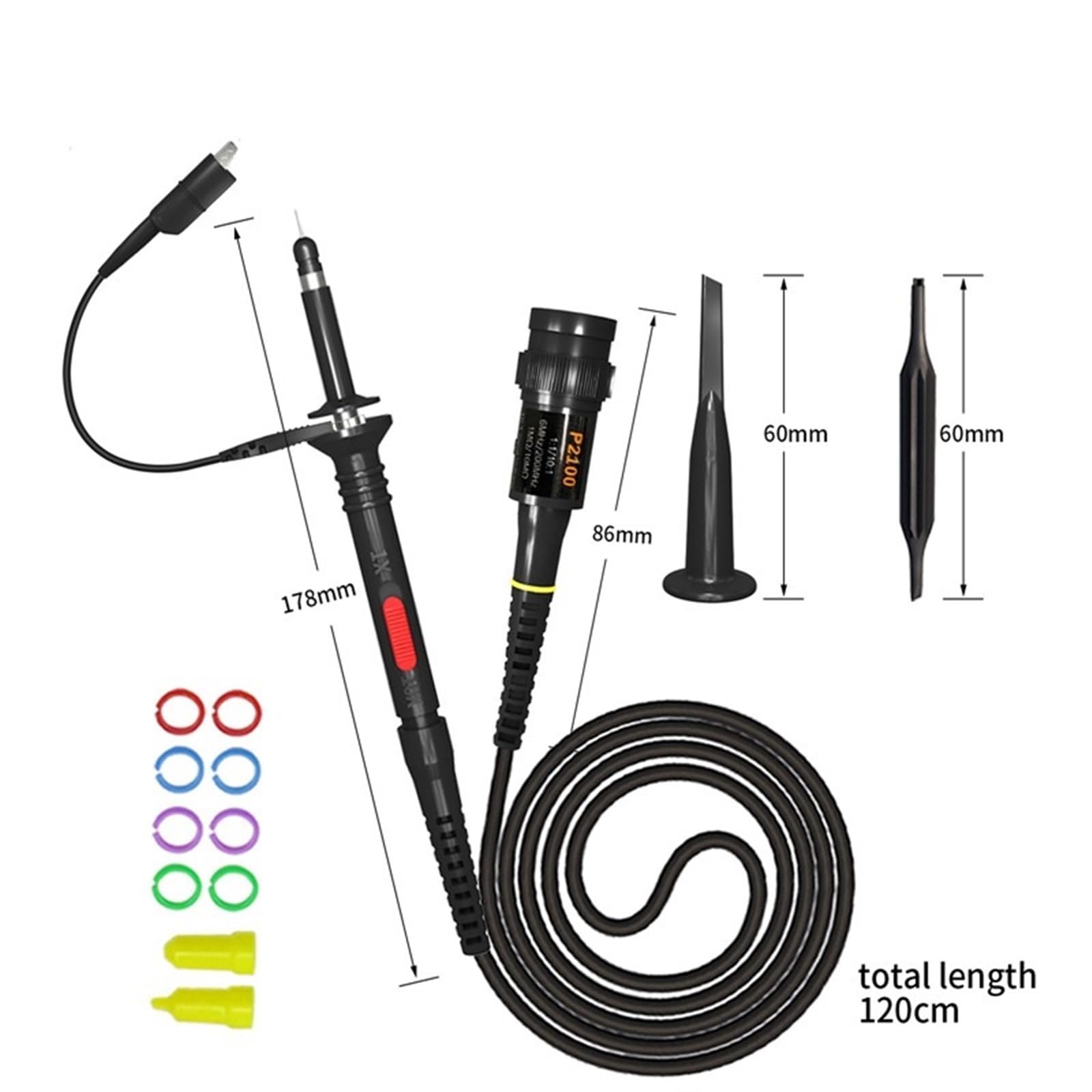Sondas de osciloscopio P2200D, 200MHz aisladas + Ganchos de Prueba a Cable con Conector Banana de 4mm, Mini Grabador a Cables coaxiales BNC