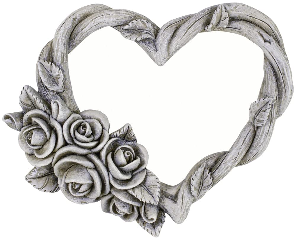 Matches21 Home & Hobby Grey Matches21 Grave Ornament Heart With Rose Tendril Grave Decoration Metal Eyelet Grave Decoration Decorative Heart Poly 1 Piece 14.2 X 11.5 Cm