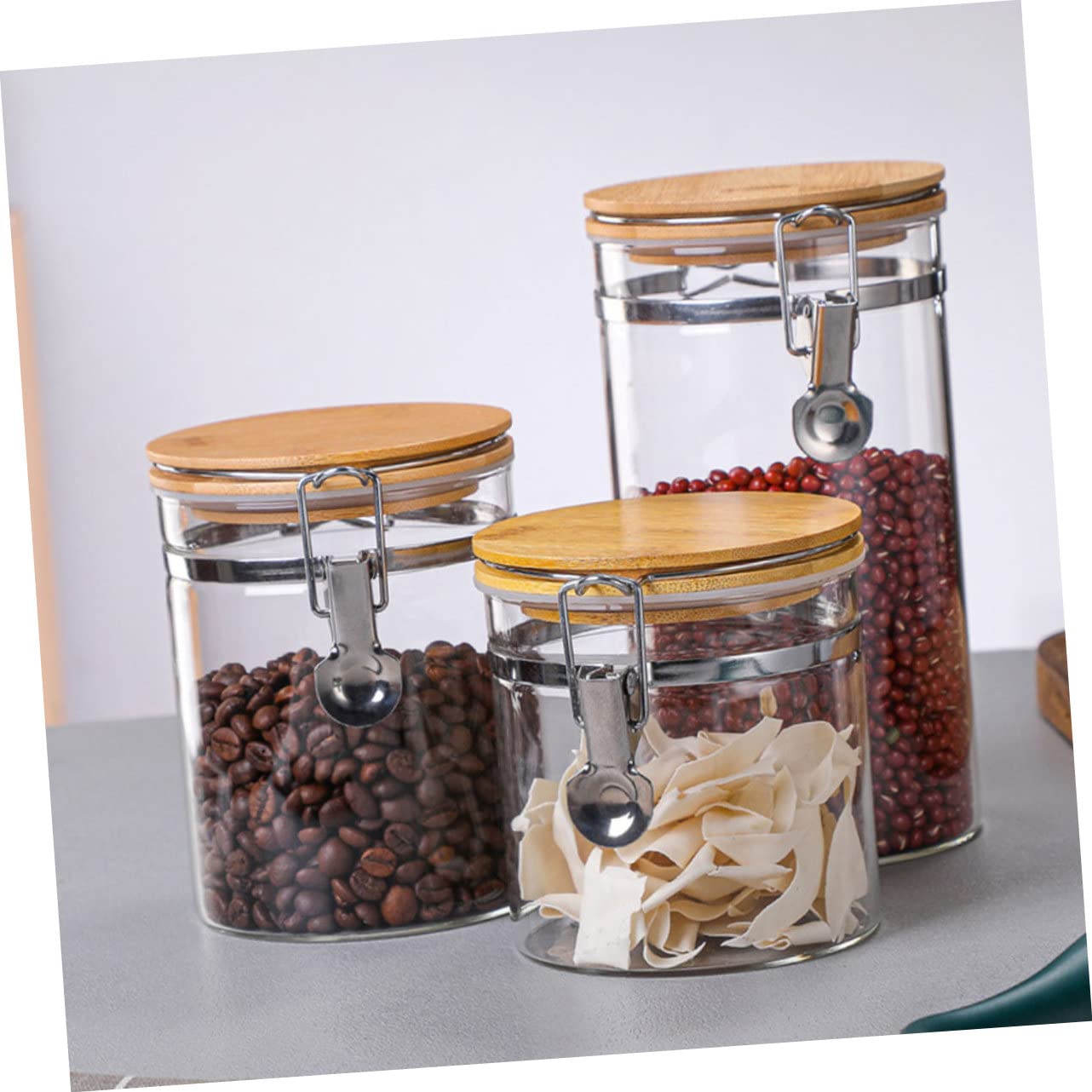 Vorratsglas 2 Stück-pack 1140ml und 1280ml aus Glas mit Edelstahl Holz | Küche, für Tee und Lebensmittel, Stabile Struktur, Deckel mit Schutz, Zwei Größen für Geordnete Lagerung