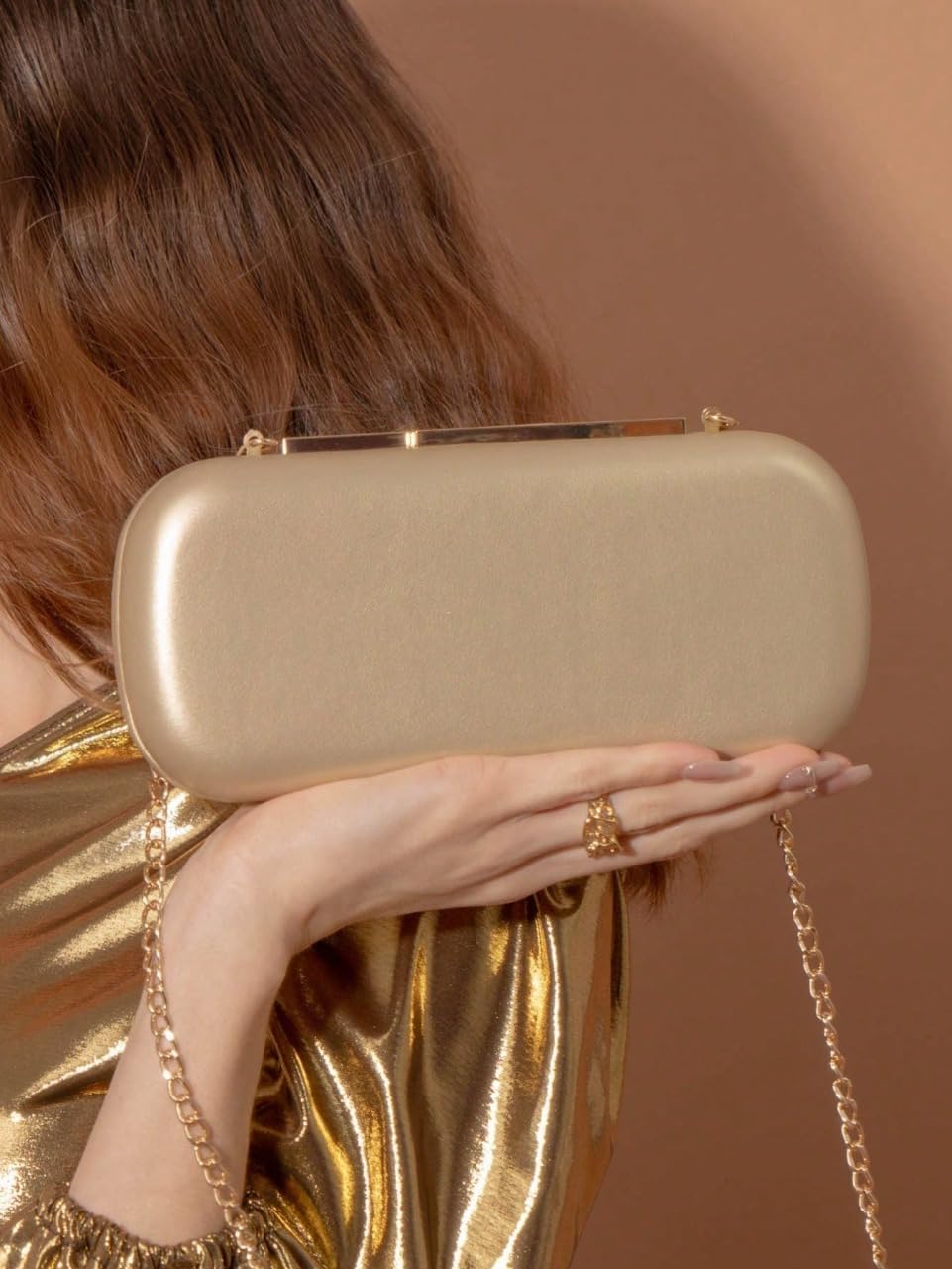 Women Stylish Vegan Leather Clutch Purse Metallic Faux Leather Crossbody Bag Box PU Evening Handbag for Party Formal