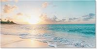 Goldfoilart Ocean Beach Sunset Canvas Wall Art 20x40 Framed Seascape Print - Coastal Decor for Bedroom, Living Room, Bathroom