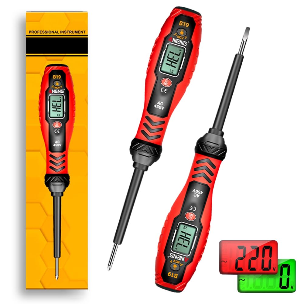 2 Stück Spannungsprüfer Mit Schraubendreher, Berührungsloser Spannungsdetektor, Stromprüfer mit LCD-Anzeige & Summeralarm & HaltepunktFinder, Phasenprüfer Dualbereich AC 11V/30V–1000V für Elektriker