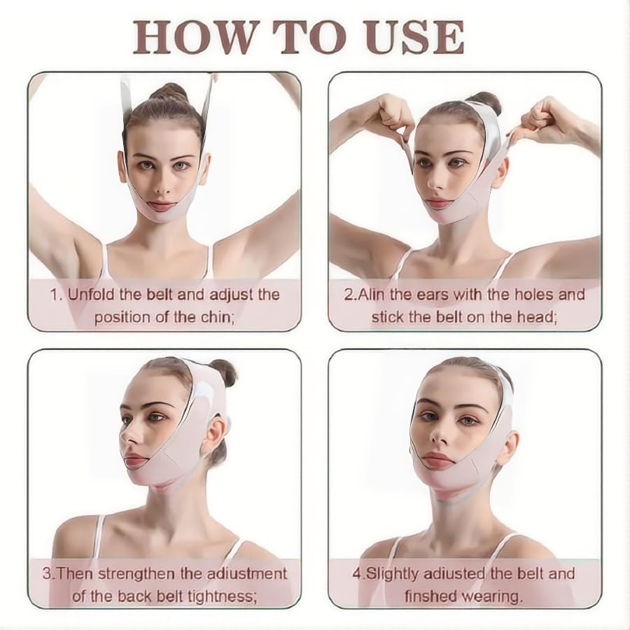 Face Slimming Mask, Breathable Mesh Design，V Line Face Lifting Strap and V Line Face Shaping Belt - Chin and Cheek Lifting Bandage for V Face Lift - Sleeping Mask Strap for Women - Beige - Image 3