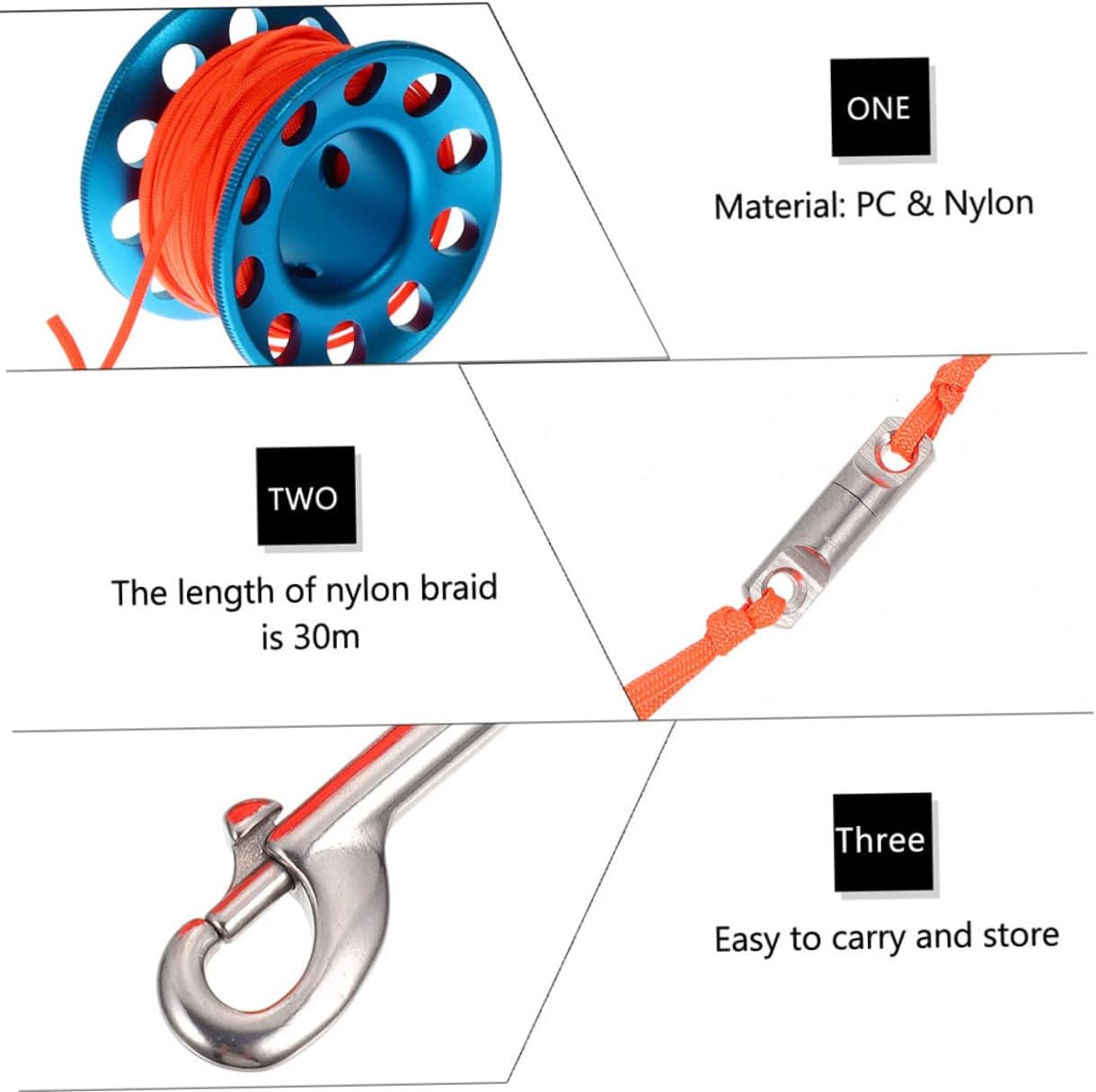 DECHOUS 1Set Professional Scuba Diving Spool with Snap Clip Durable Diving Tool for Underwater Safety and Signal Easy to Use Blue for Scuba Diving and Snorkeling Gear