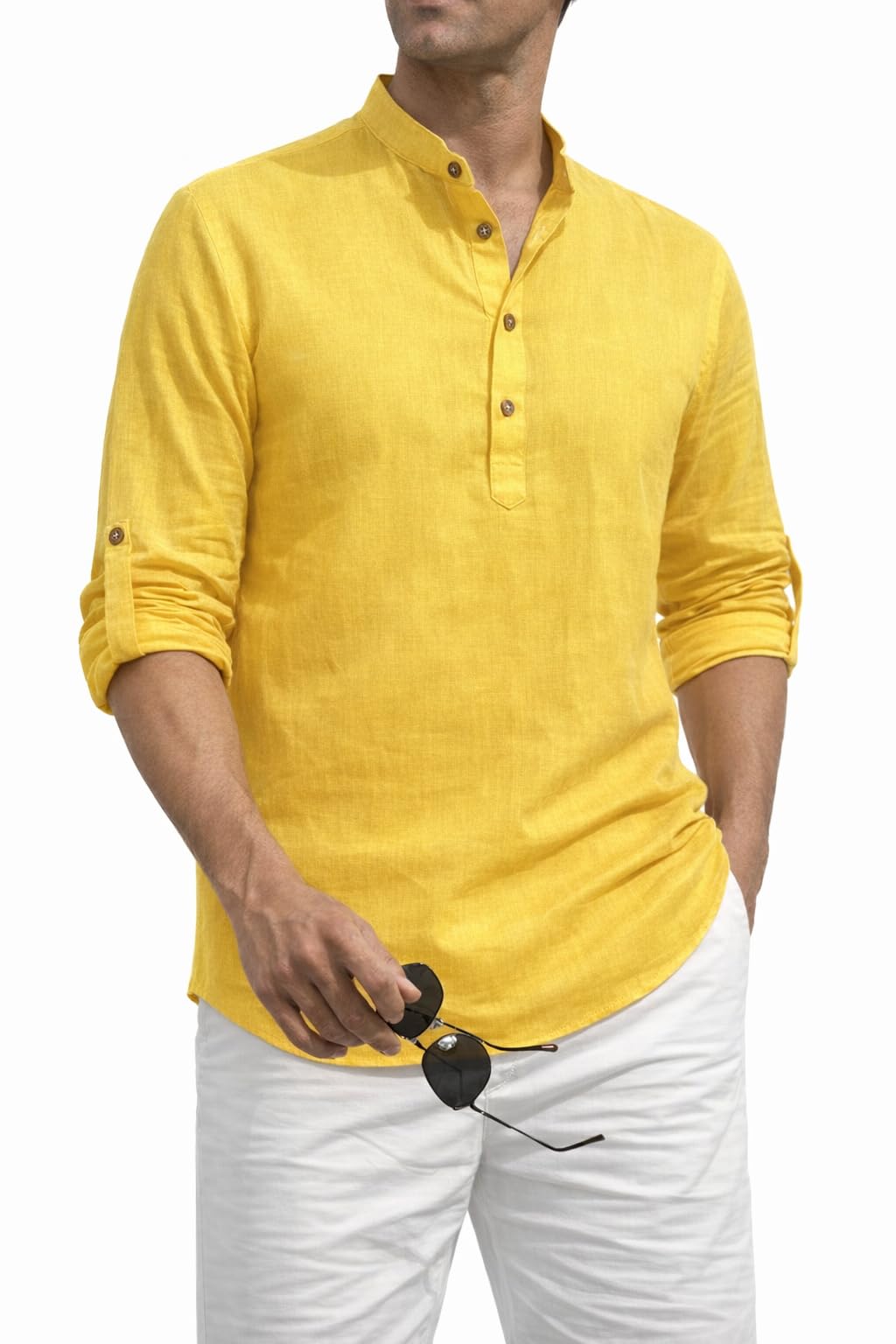 bahumaan Pure Cotton Short Kurta for Men with Chinese Collar and Roll-Tab Sleeves | Solid Kurta Shirt for Men for Casualwear and Daily Comfort-picture-50