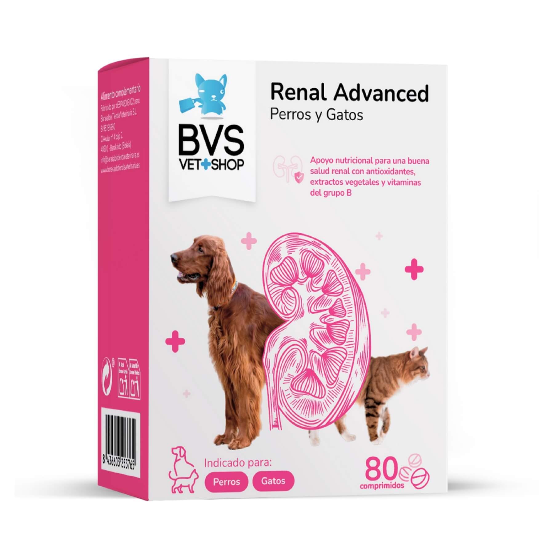 BVS Vet Shop | Renal Advanced para Perros y Gatos | para una Buena Salud renal con antioxidantes, extractos Vegetales y vitaminas del Grupo B | 80 Comprimidos