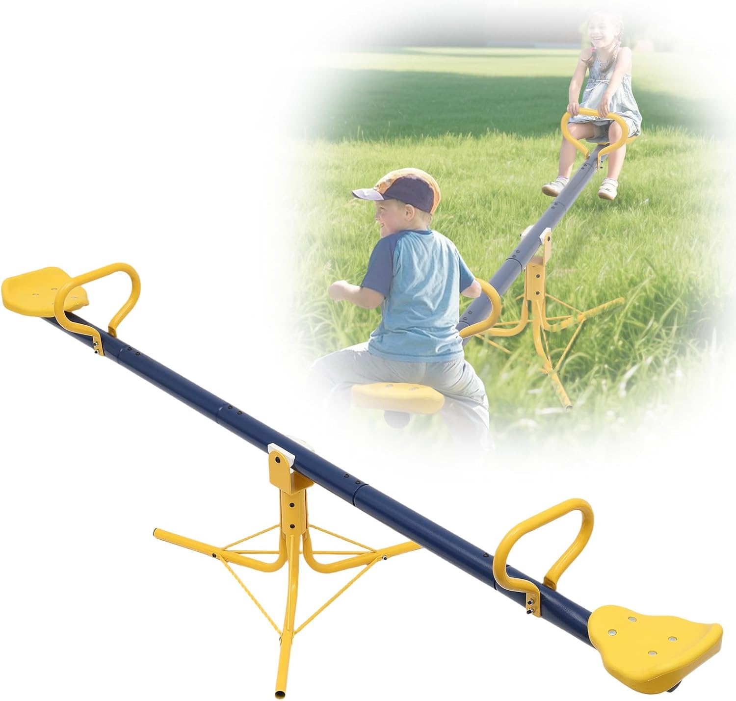 UIABOPZ Kids Teeter Totter Outdoor Seesaw - 360° Spin Playset for Ages 2-10, Heavy Duty Metal Indoor/Outdoor Backyard Toy