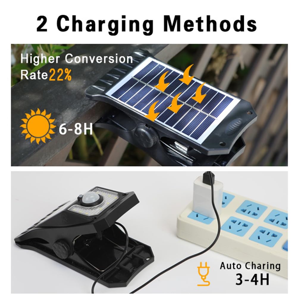 AoLa Solarlampen für Außen mit Bewegungsmelder, Neue 46 LED 4 Farben Clip-on Solarleuchten 3 Modi mit Fernbedienung IP65 wasserdichte Solar und USB angetriebene Solarlampe für Garten,4 Stück