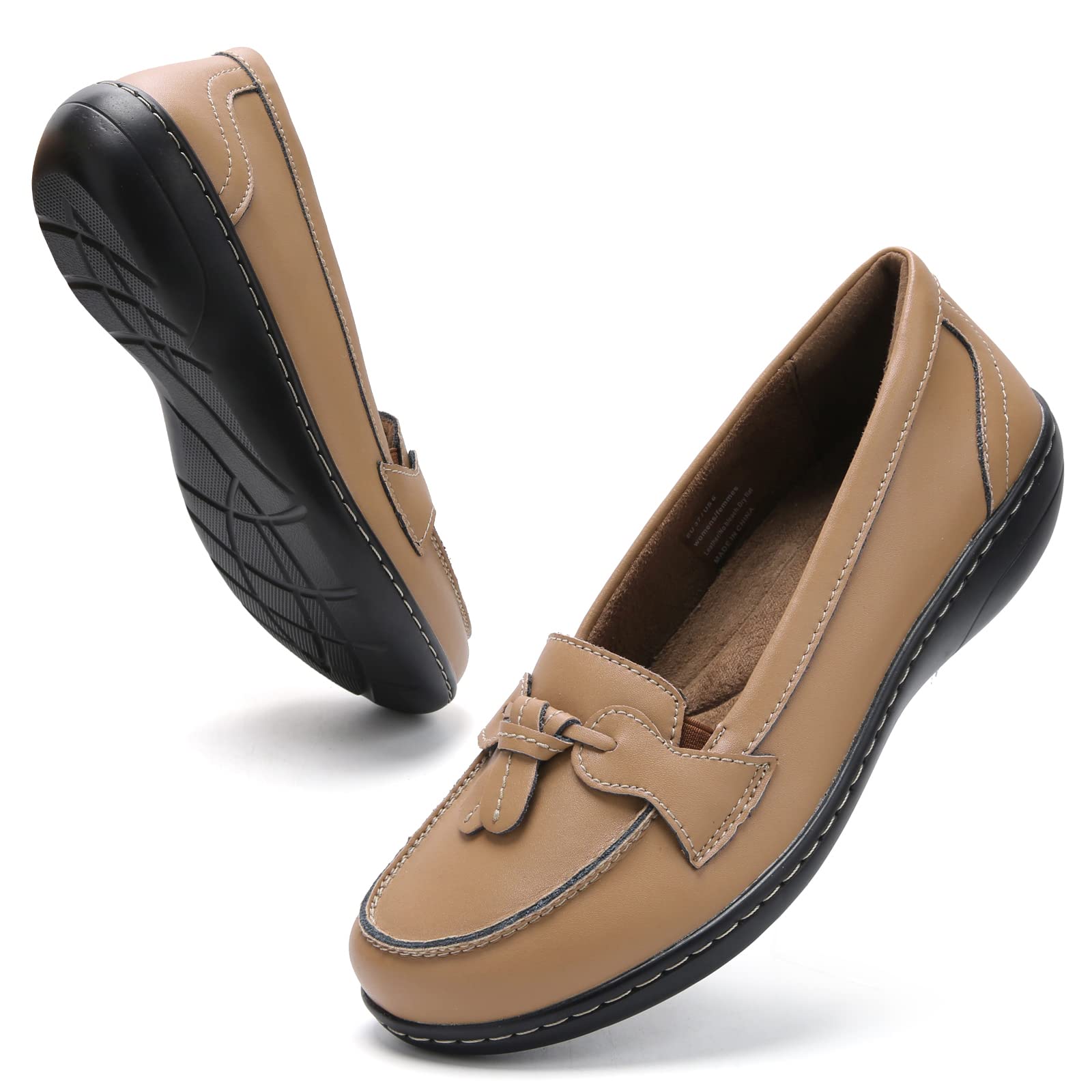 Maichal Loafers for Women Slip On Comfort Leather Tassel Dress Shoes