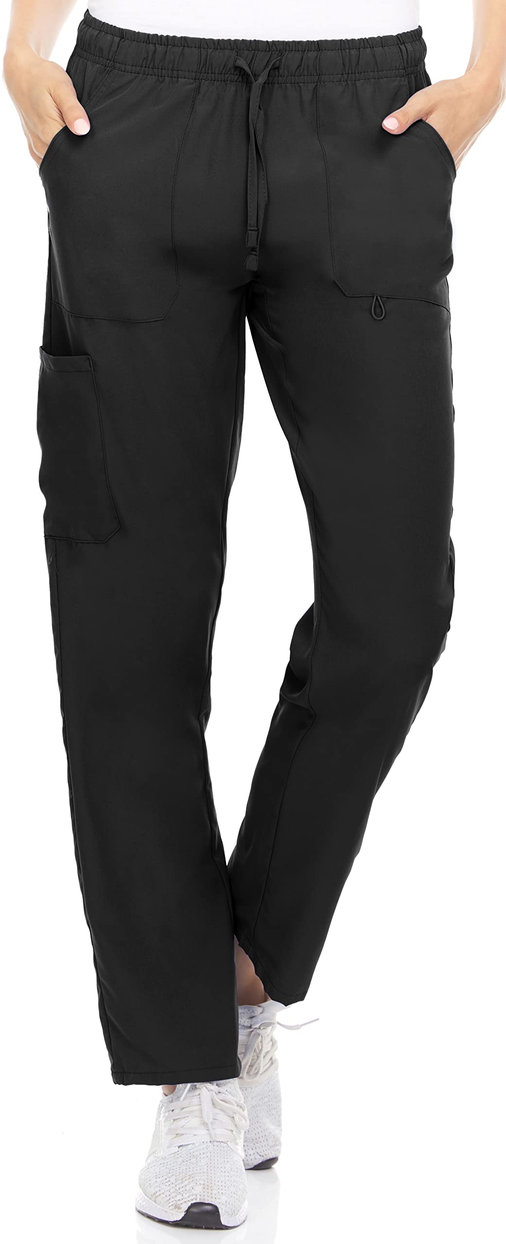 Hey Collection 4-Way Stretch 4 Pocket Straight Leg Medical Scrub Pants,Black,Size Medium